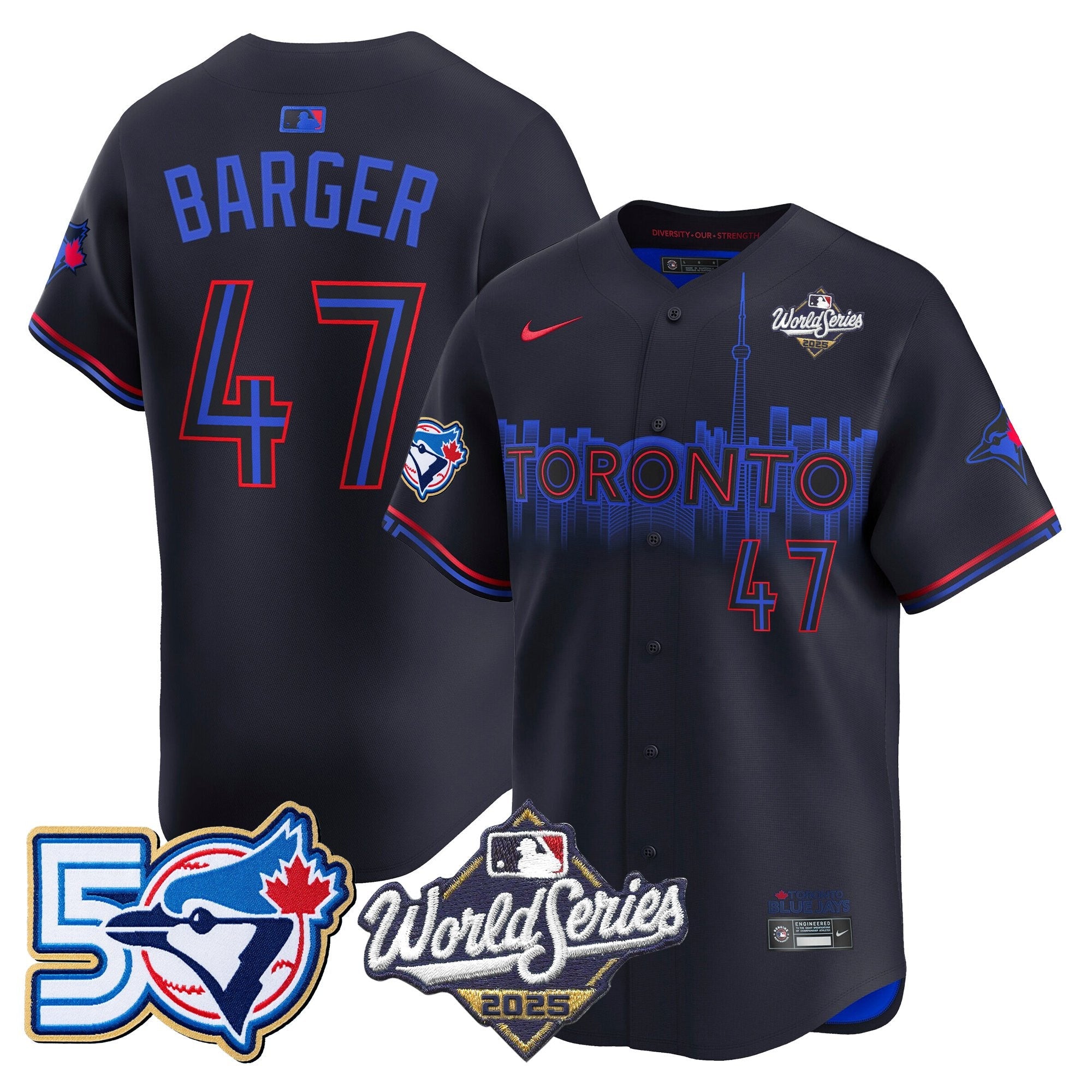 Men's Toronto Blue Jays 2025 World Series Vapor Premier Limited Jersey - 50 Seasons Patch - All Stitched