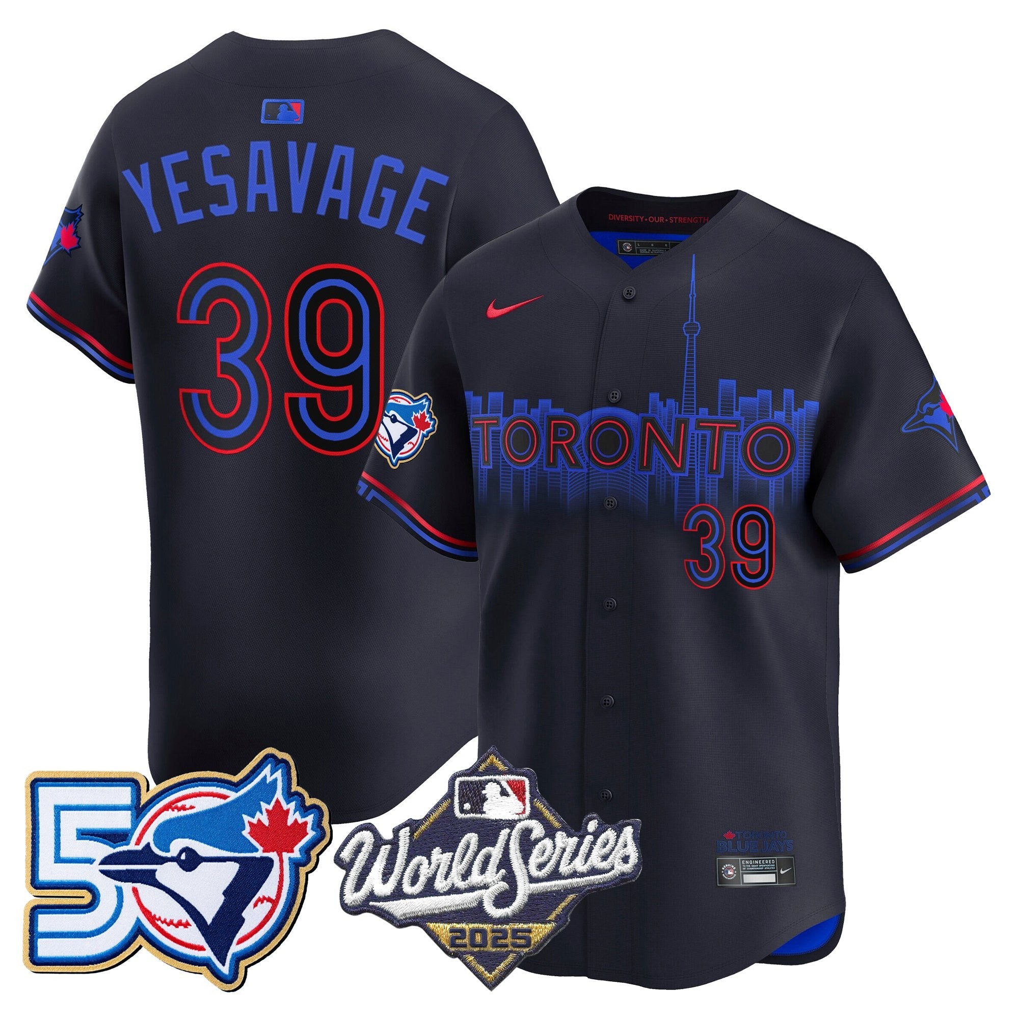 Men's Toronto Blue Jays 2025 World Series Vapor Premier Limited Jersey - 50 Seasons Patch - All Stitched