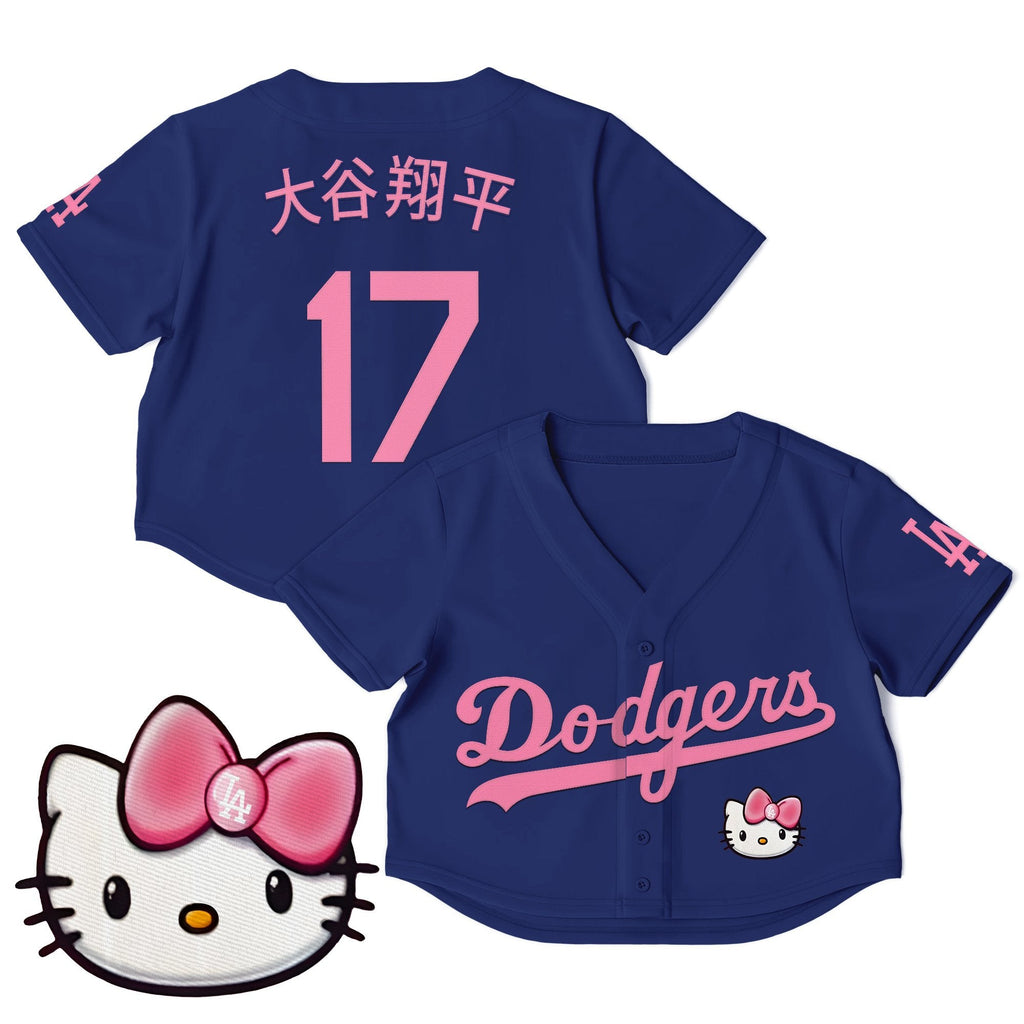 Women's Dodgers Hello Kitty Crop Top Baseball Jersey – All Stitched