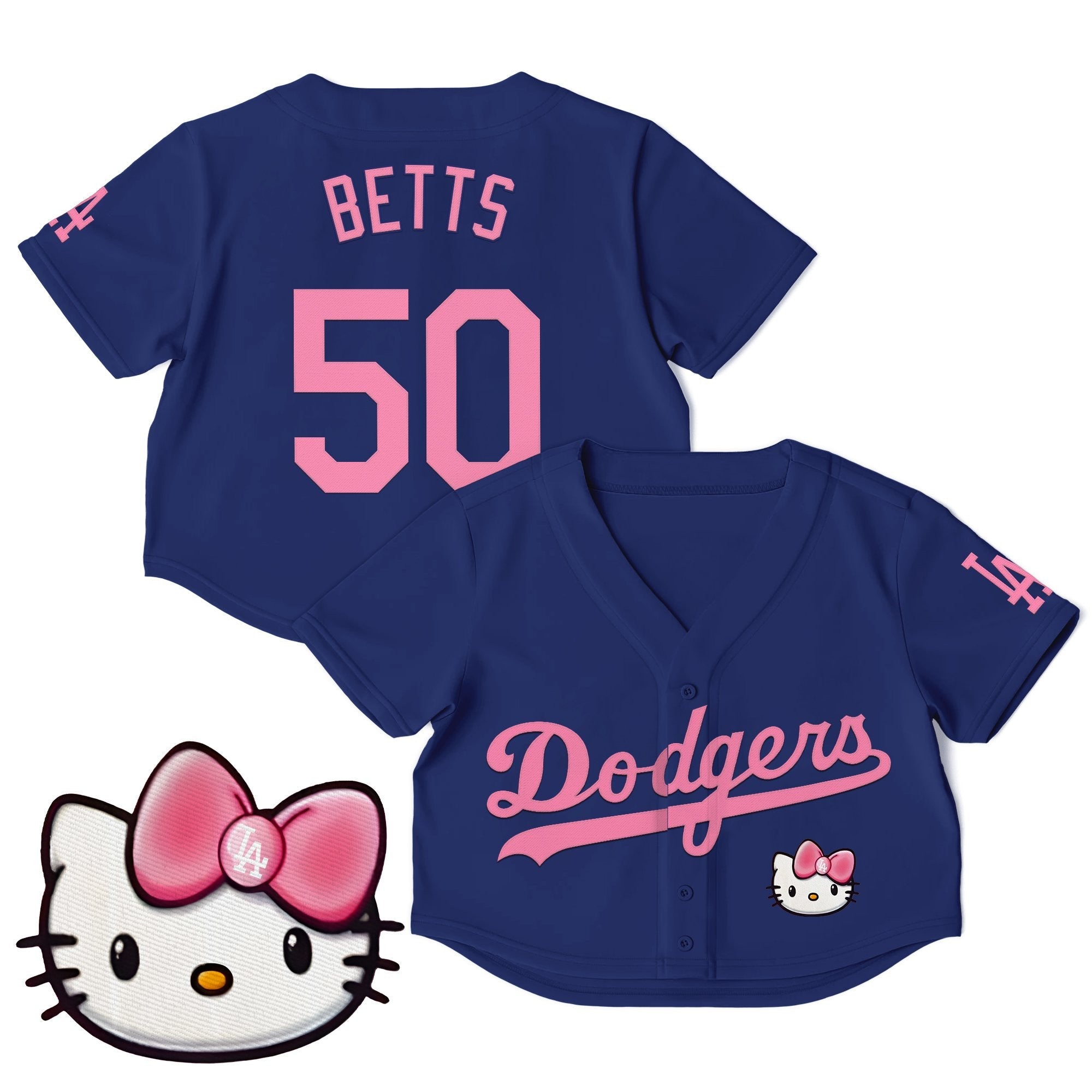 Women's Dodgers Hello Kitty Crop Top Baseball Jersey – All Stitched