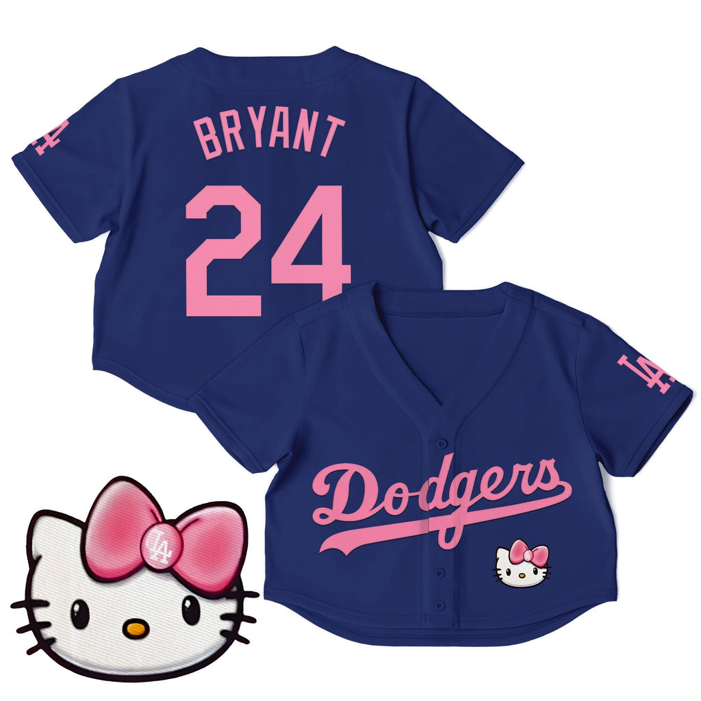 Women's Dodgers Hello Kitty Crop Top Baseball Jersey – All Stitched