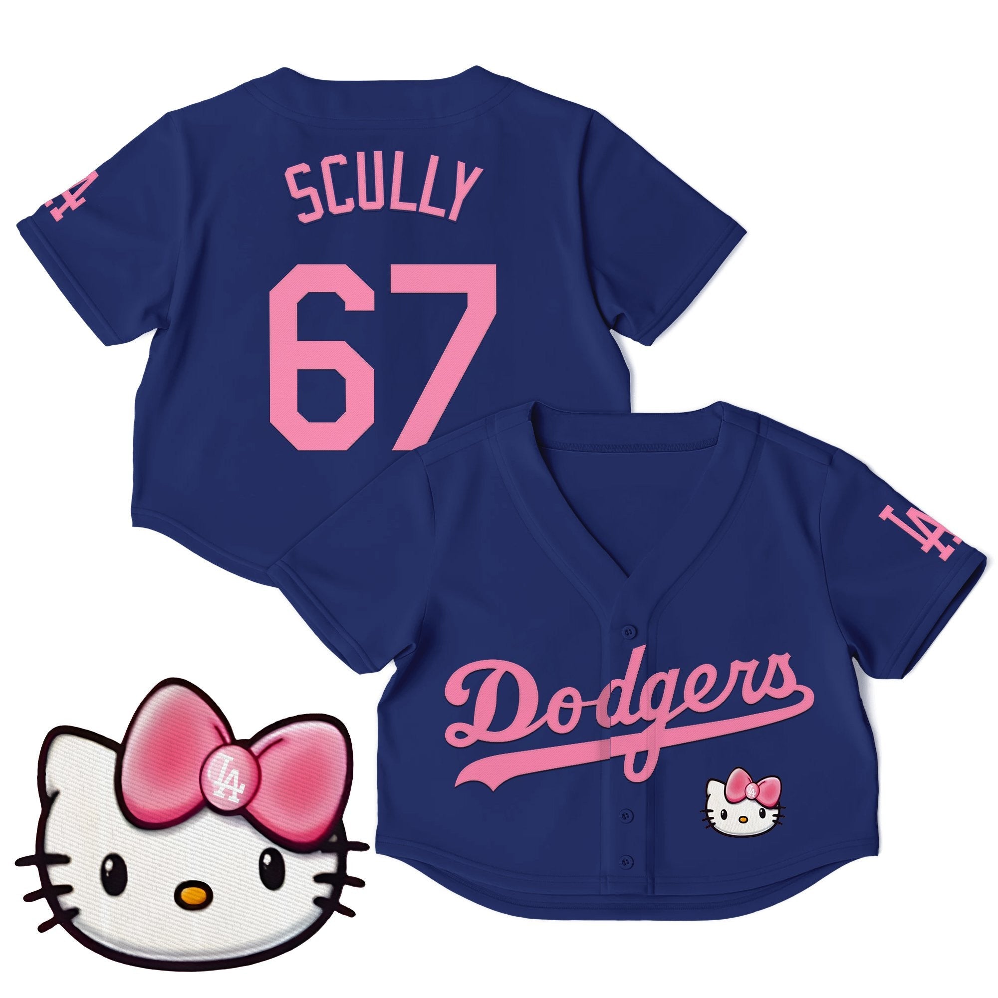 Women's Dodgers Hello Kitty Crop Top Baseball Jersey – All Stitched