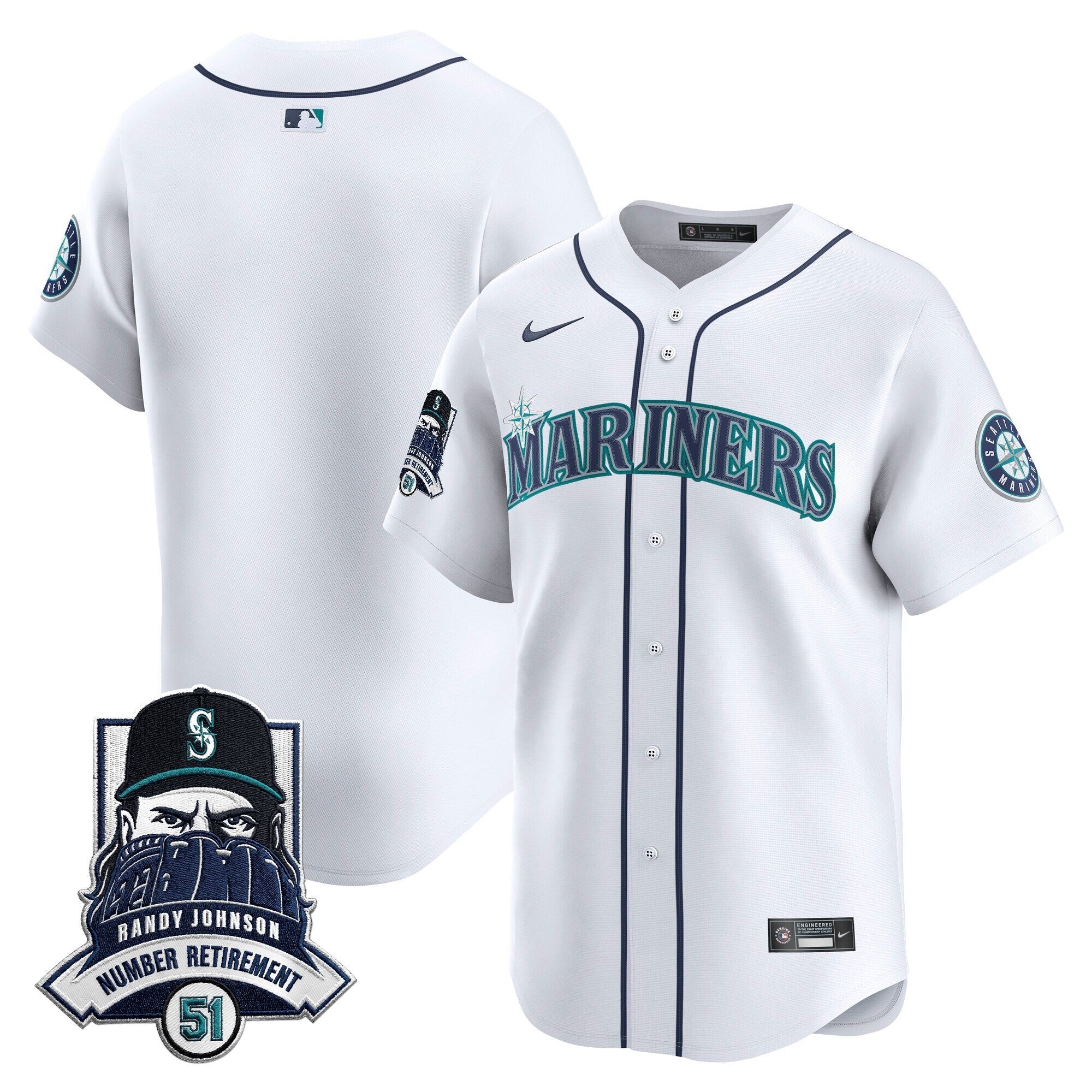 Men's Seattle Mariners Hall-of-Famer Randy Johnson Patch Vapor Premier Limited Jersey - All Stitched