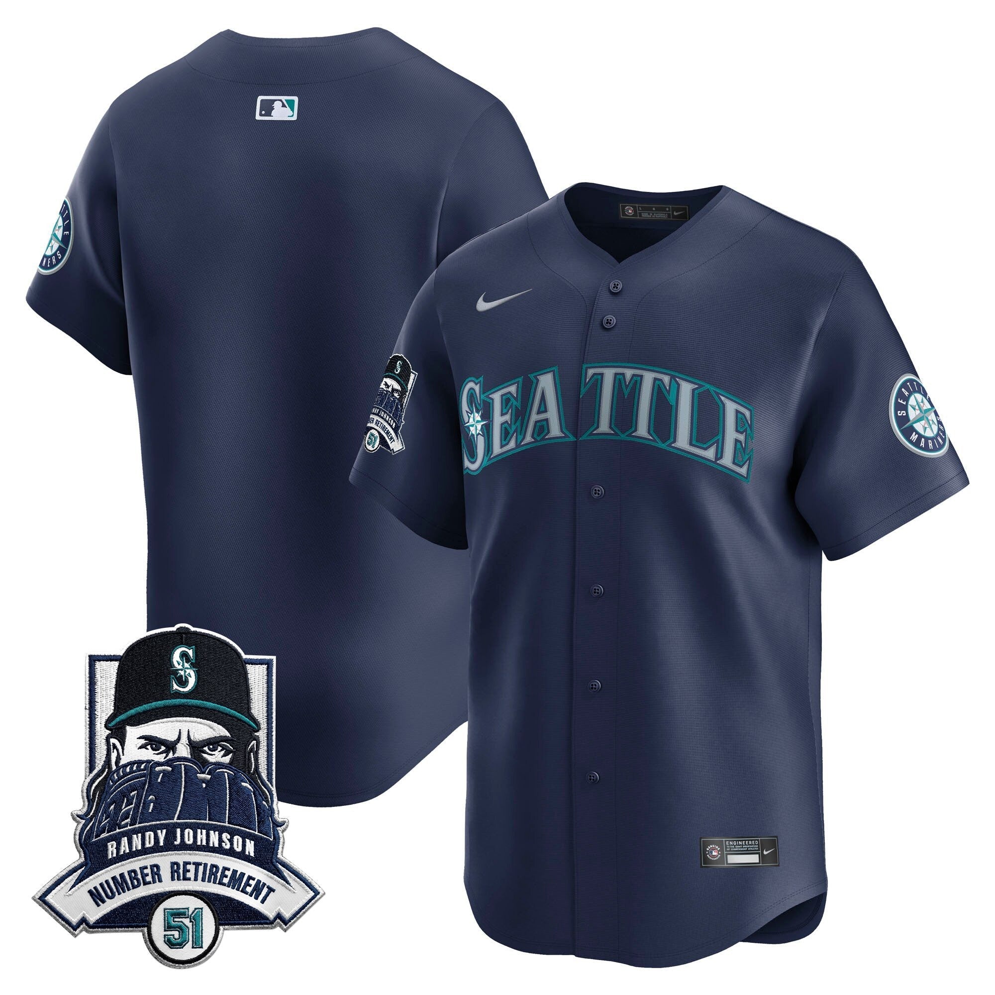 Men's Seattle Mariners Hall-of-Famer Randy Johnson Patch Vapor Premier Limited Jersey - All Stitched