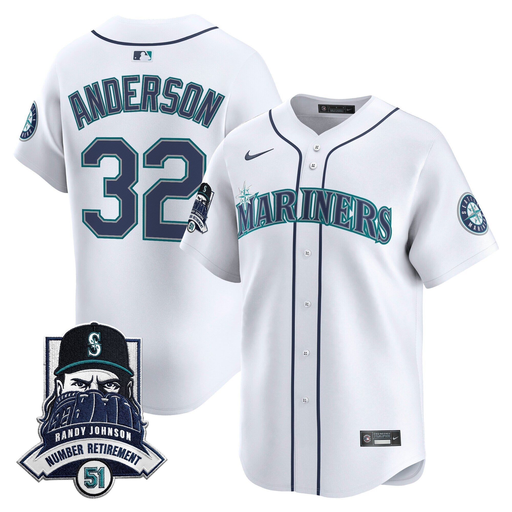 Men's Seattle Mariners Hall-of-Famer Randy Johnson Patch Vapor Premier Limited Jersey - All Stitched