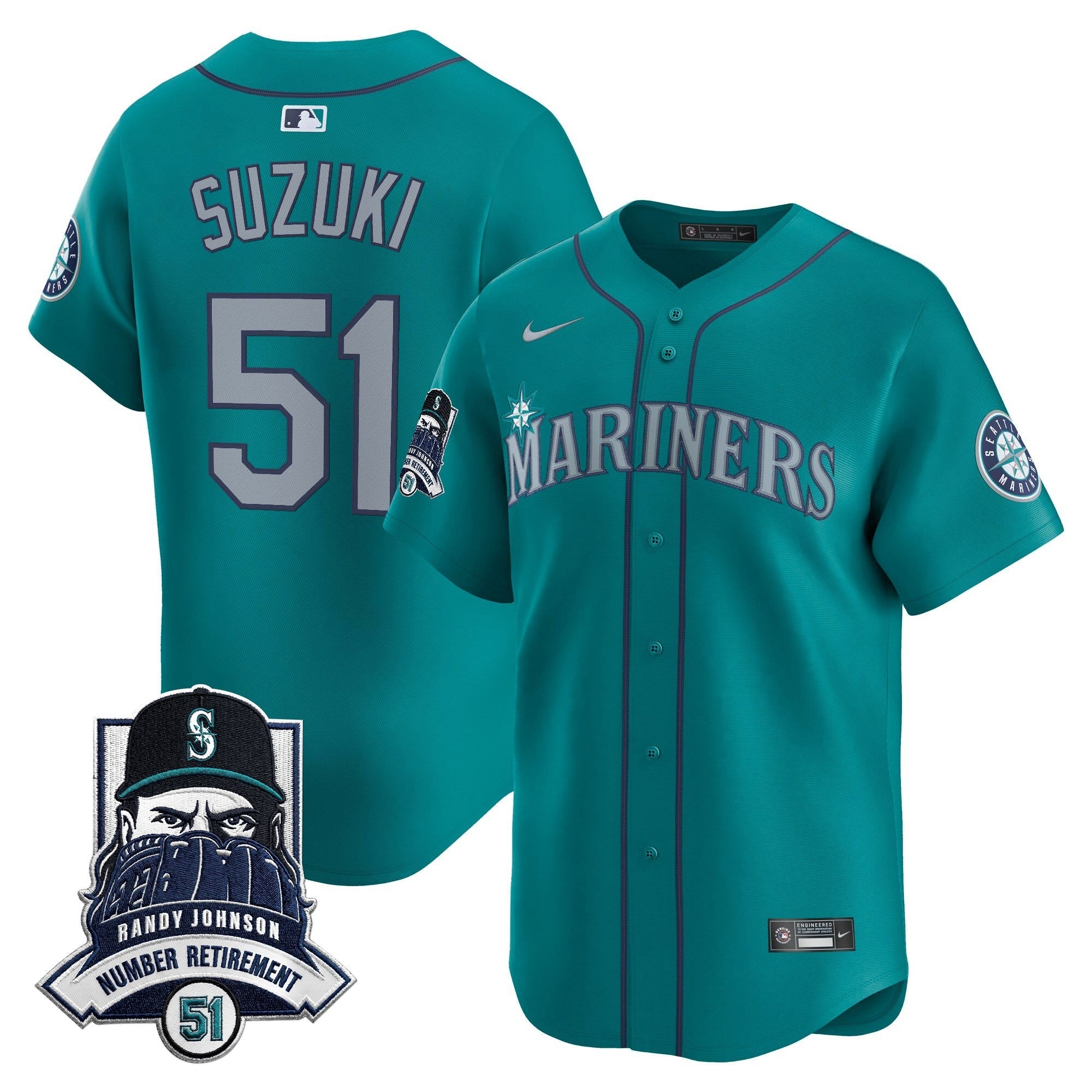 Men's Seattle Mariners Hall-of-Famer Randy Johnson Patch Vapor Premier Limited Jersey - All Stitched