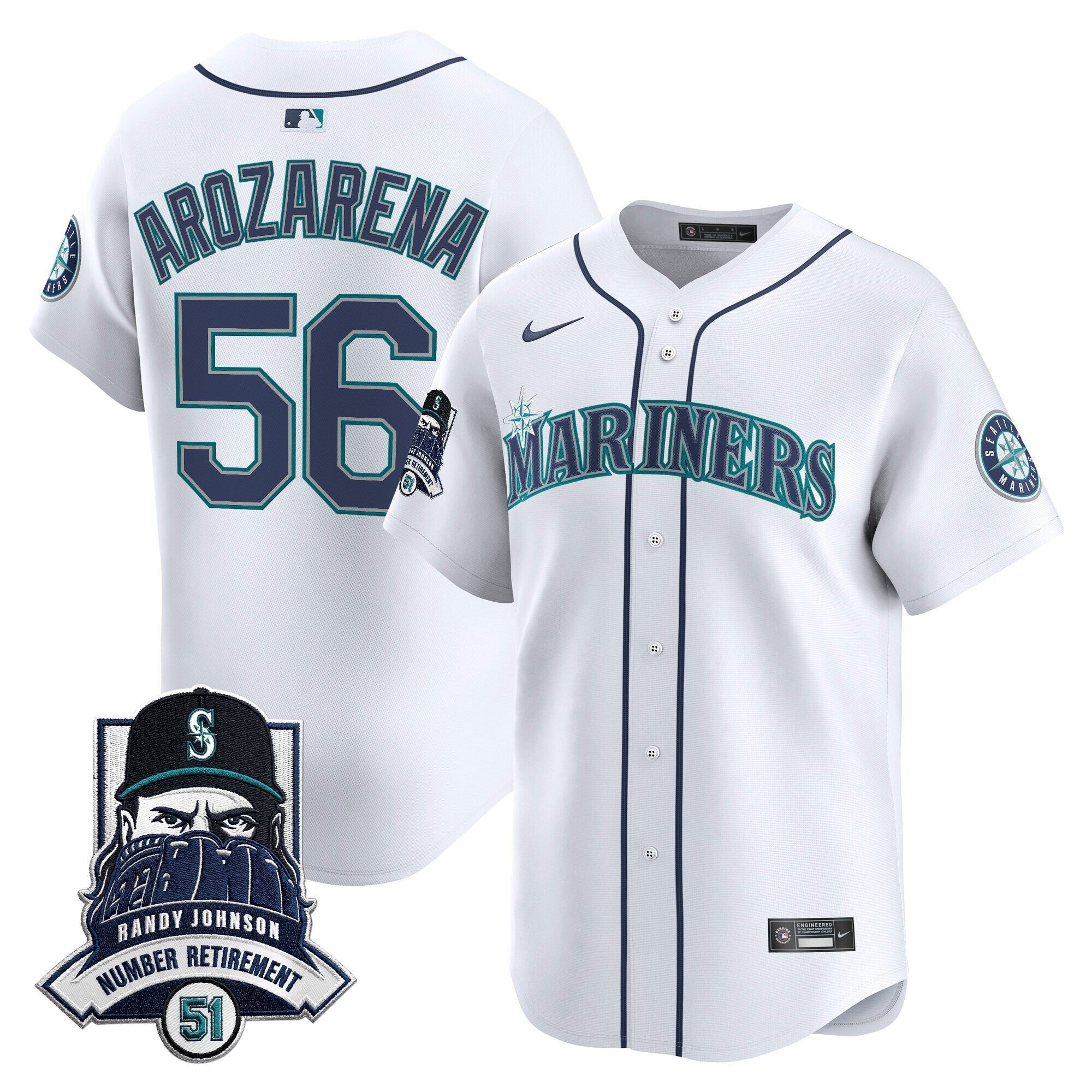 Men's Seattle Mariners Hall-of-Famer Randy Johnson Patch Vapor Premier Limited Jersey - All Stitched