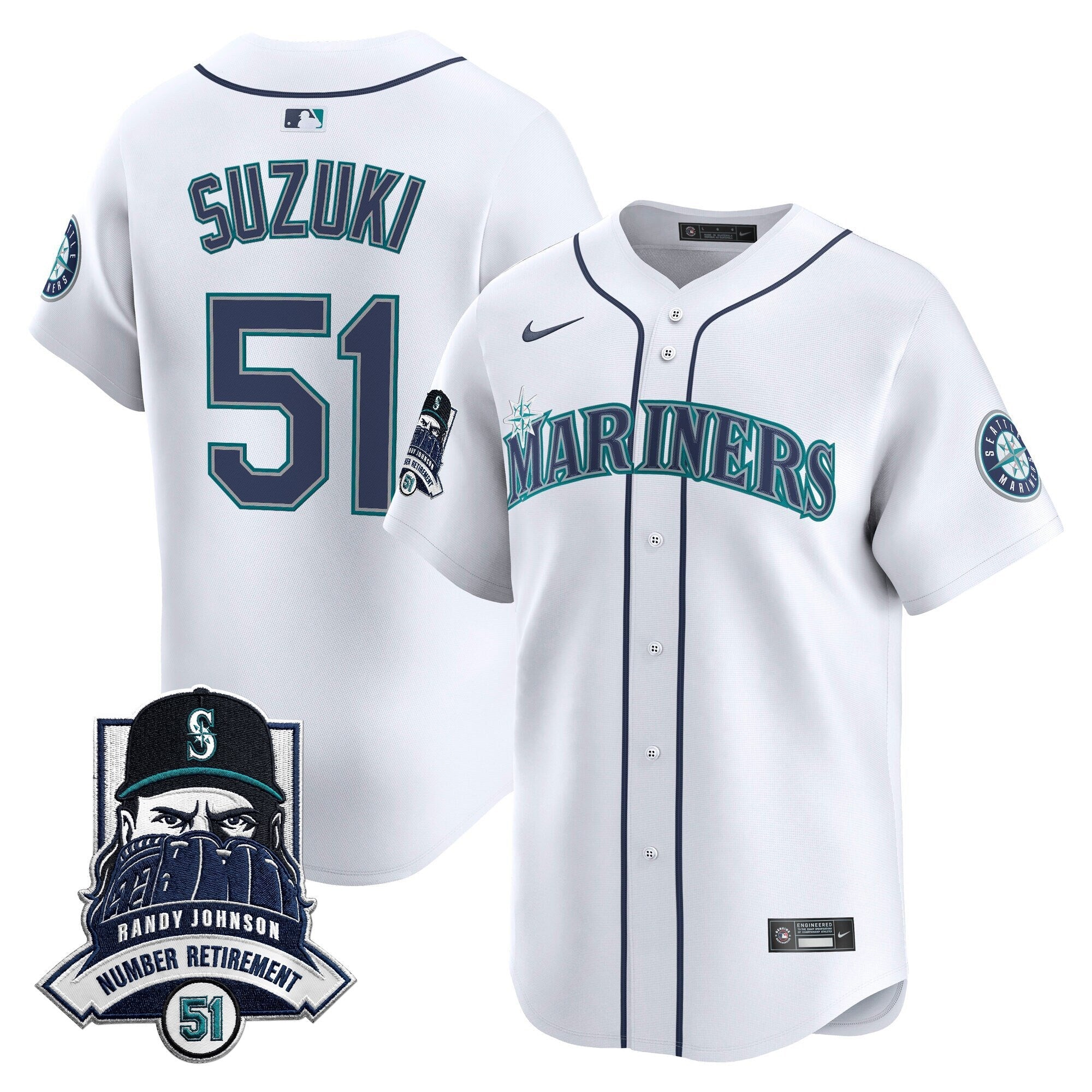 Men's Seattle Mariners Hall-of-Famer Randy Johnson Patch Vapor Premier Limited Jersey - All Stitched