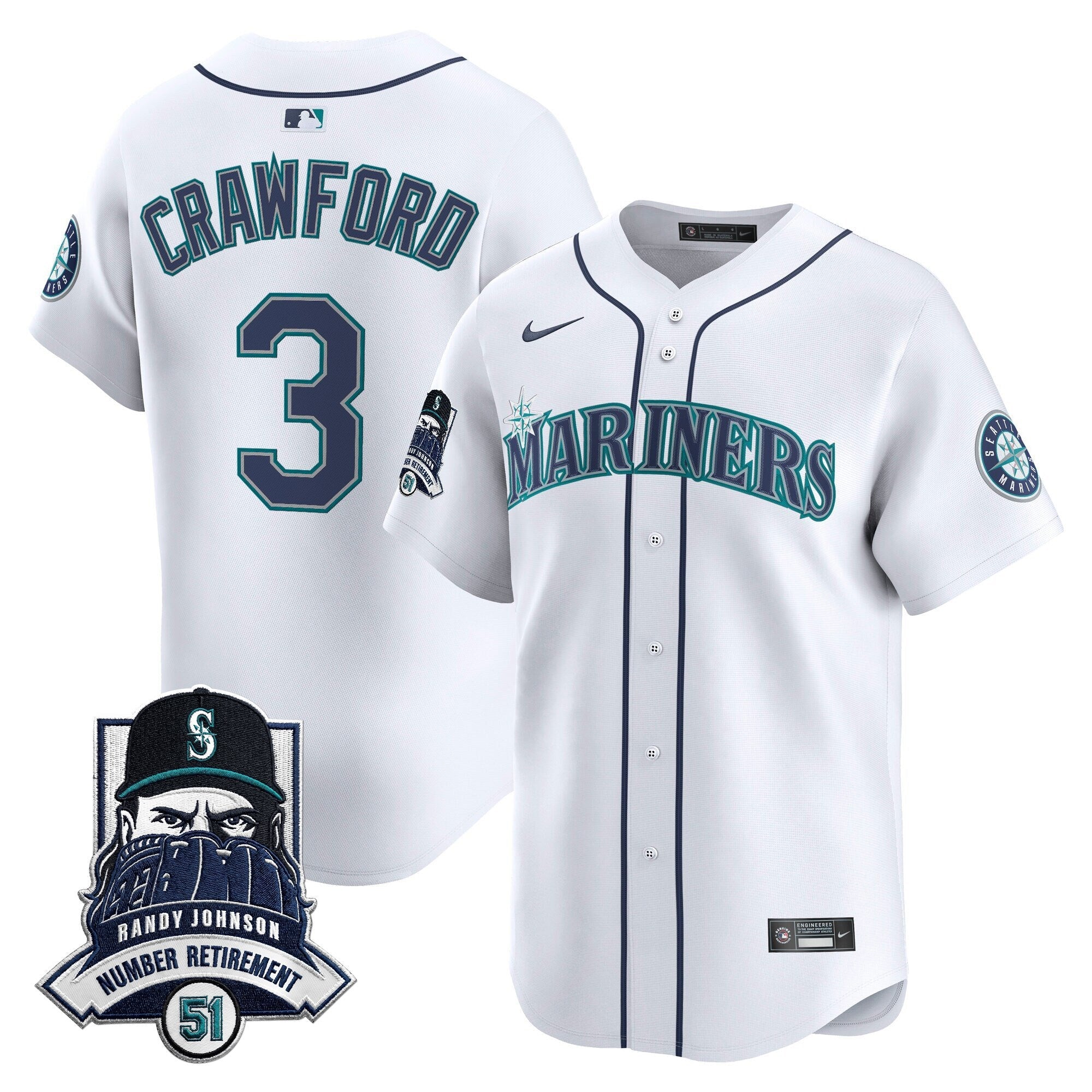 Men's Seattle Mariners Hall-of-Famer Randy Johnson Patch Vapor Premier Limited Jersey - All Stitched