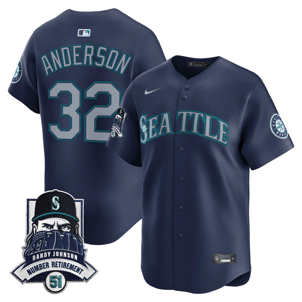 Men's Seattle Mariners Hall-of-Famer Randy Johnson Patch Vapor Premier Limited Jersey - All Stitched