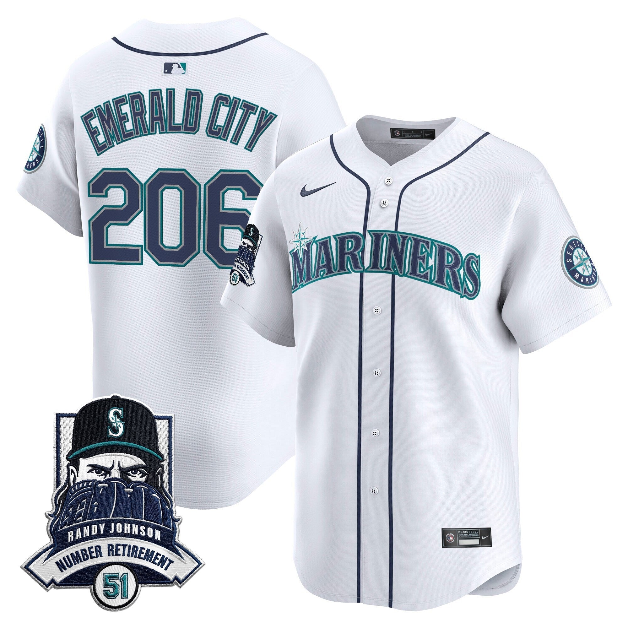 Men's Seattle Mariners Hall-of-Famer Randy Johnson Patch Vapor Premier Limited Jersey - All Stitched