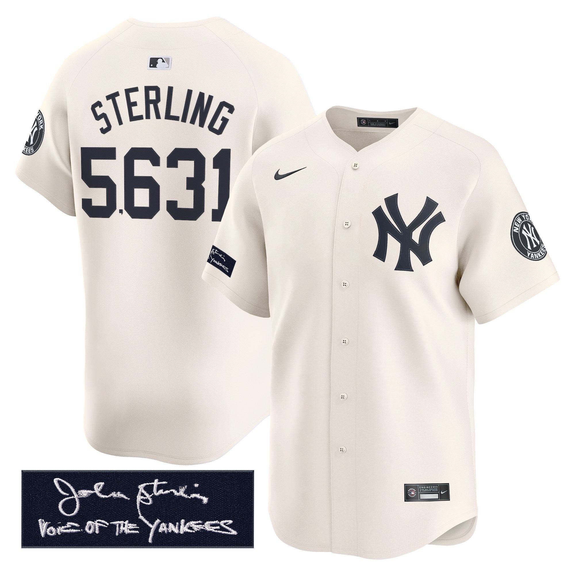 Men's Yankees John Sterling "The Voice of the Yankees" Tribute Patch Vapor Premier Limited Jersey - All Stitched