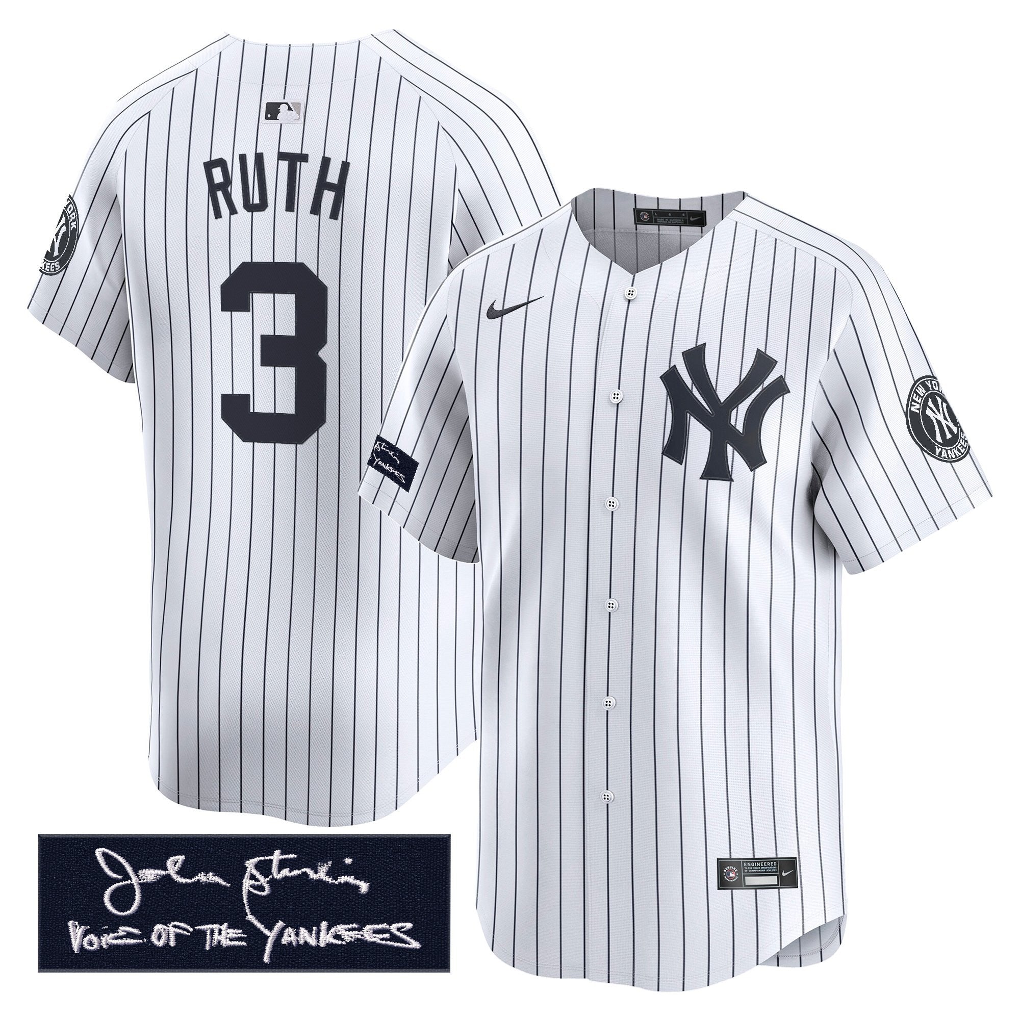 Men's Yankees John Sterling "The Voice of the Yankees" Tribute Patch Vapor Premier Limited Jersey - All Stitched