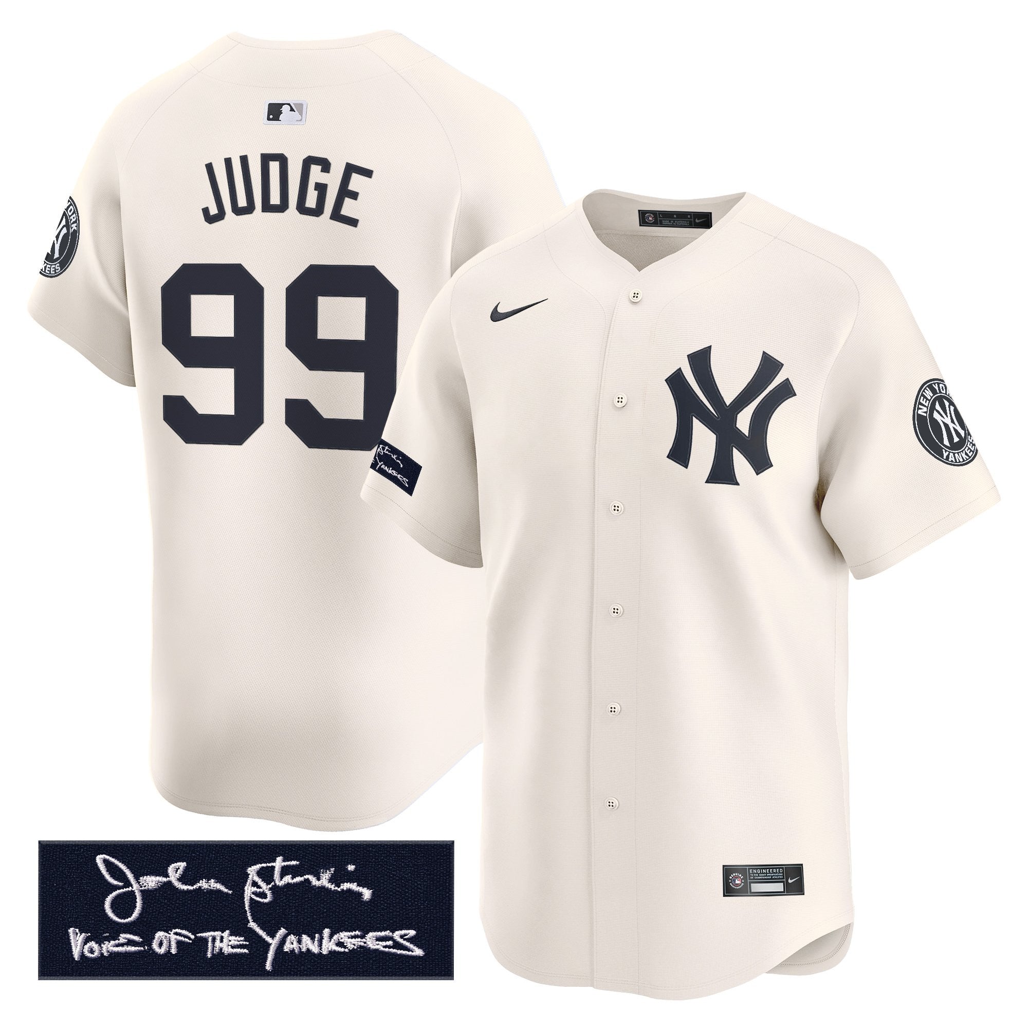 Men's Yankees John Sterling "The Voice of the Yankees" Tribute Patch Vapor Premier Limited Jersey - All Stitched