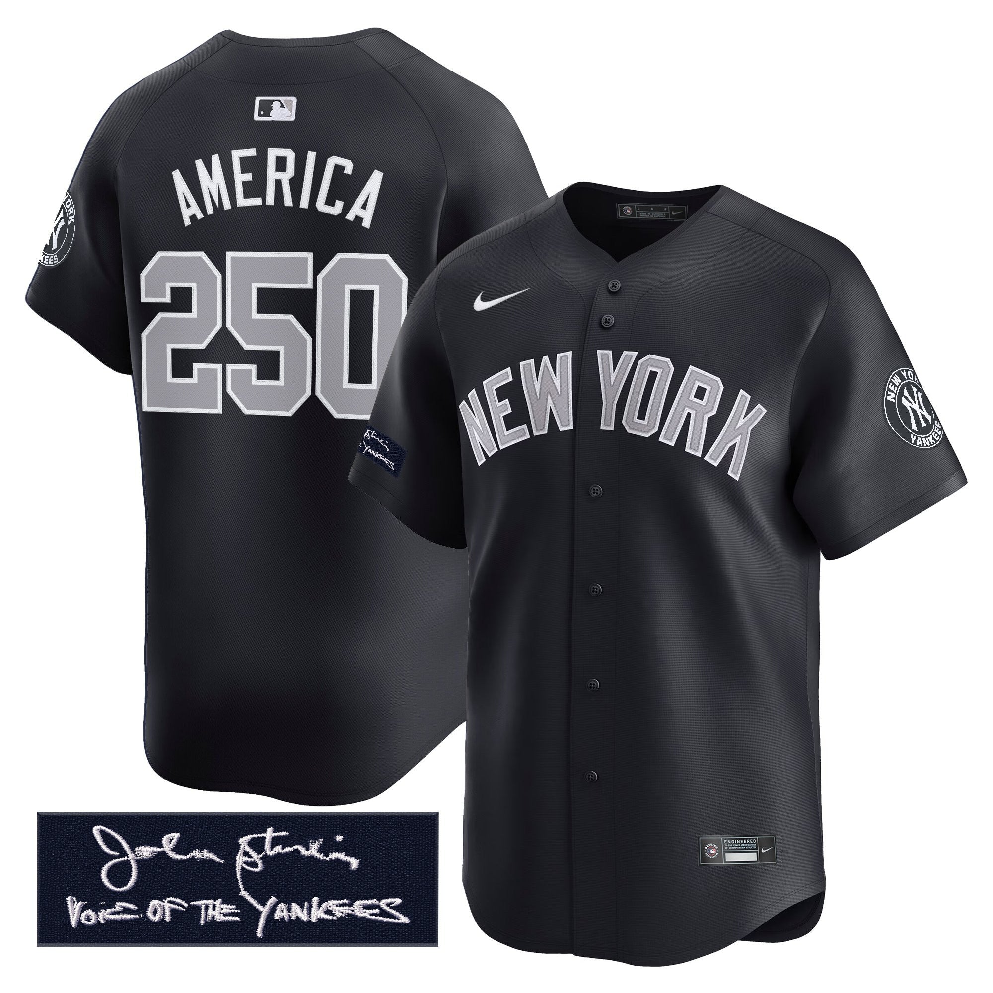 Men's Yankees John Sterling "The Voice of the Yankees" Tribute Patch Vapor Premier Limited Jersey - All Stitched