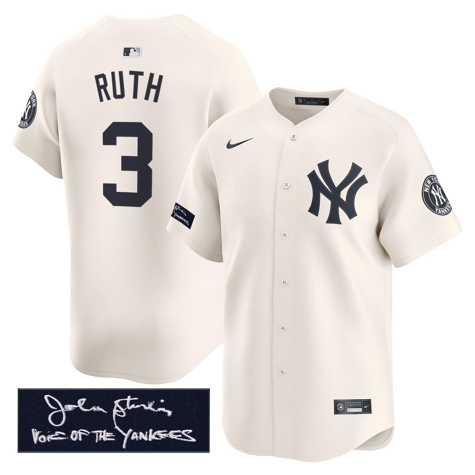 Men's Yankees John Sterling "The Voice of the Yankees" Tribute Patch Vapor Premier Limited Jersey - All Stitched