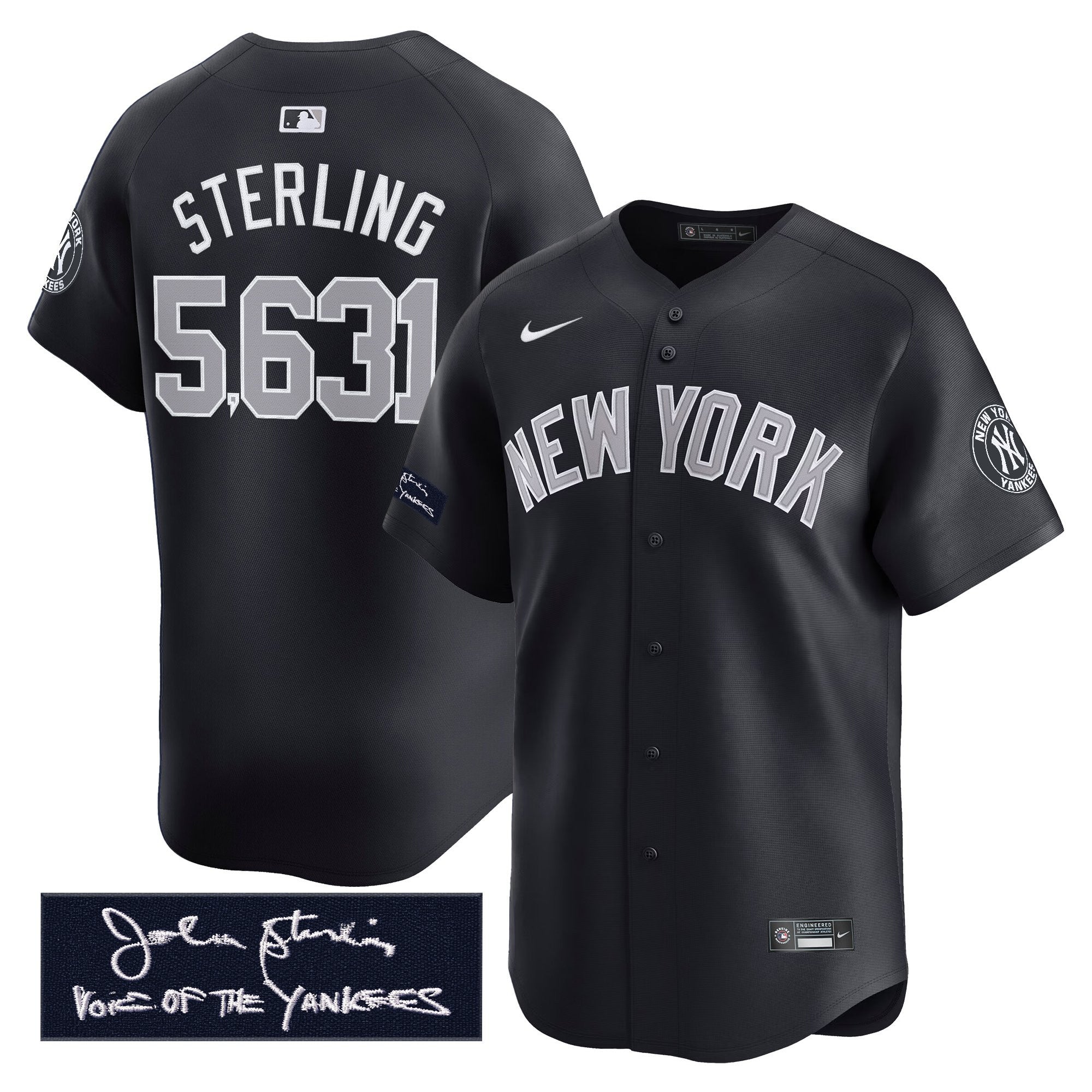 Men's Yankees John Sterling "The Voice of the Yankees" Tribute Patch Vapor Premier Limited Jersey - All Stitched