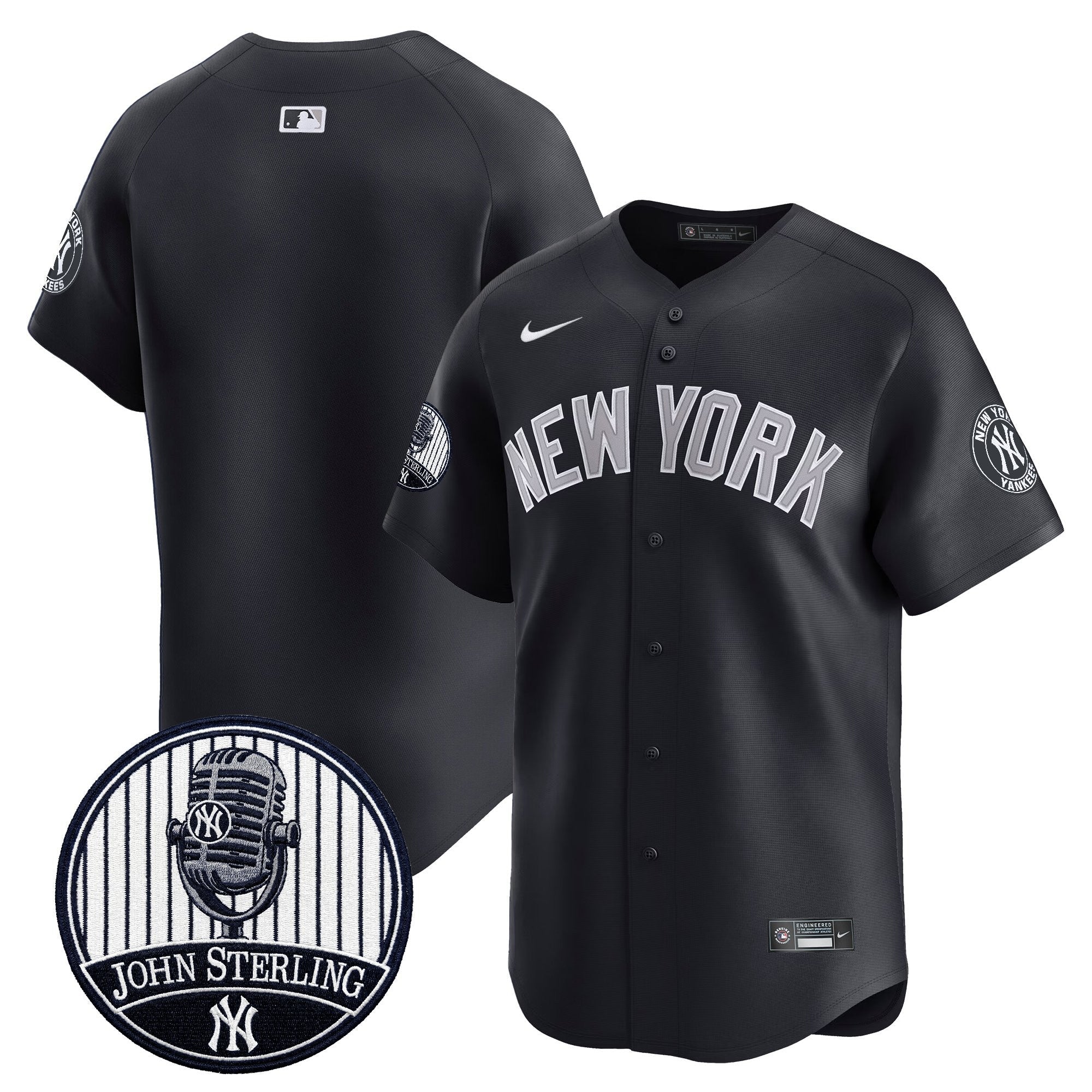 Men's Yankees John Sterling "The Voice of the Yankees" Tribute Patch Vapor Premier Limited Jersey V2 - All Stitched