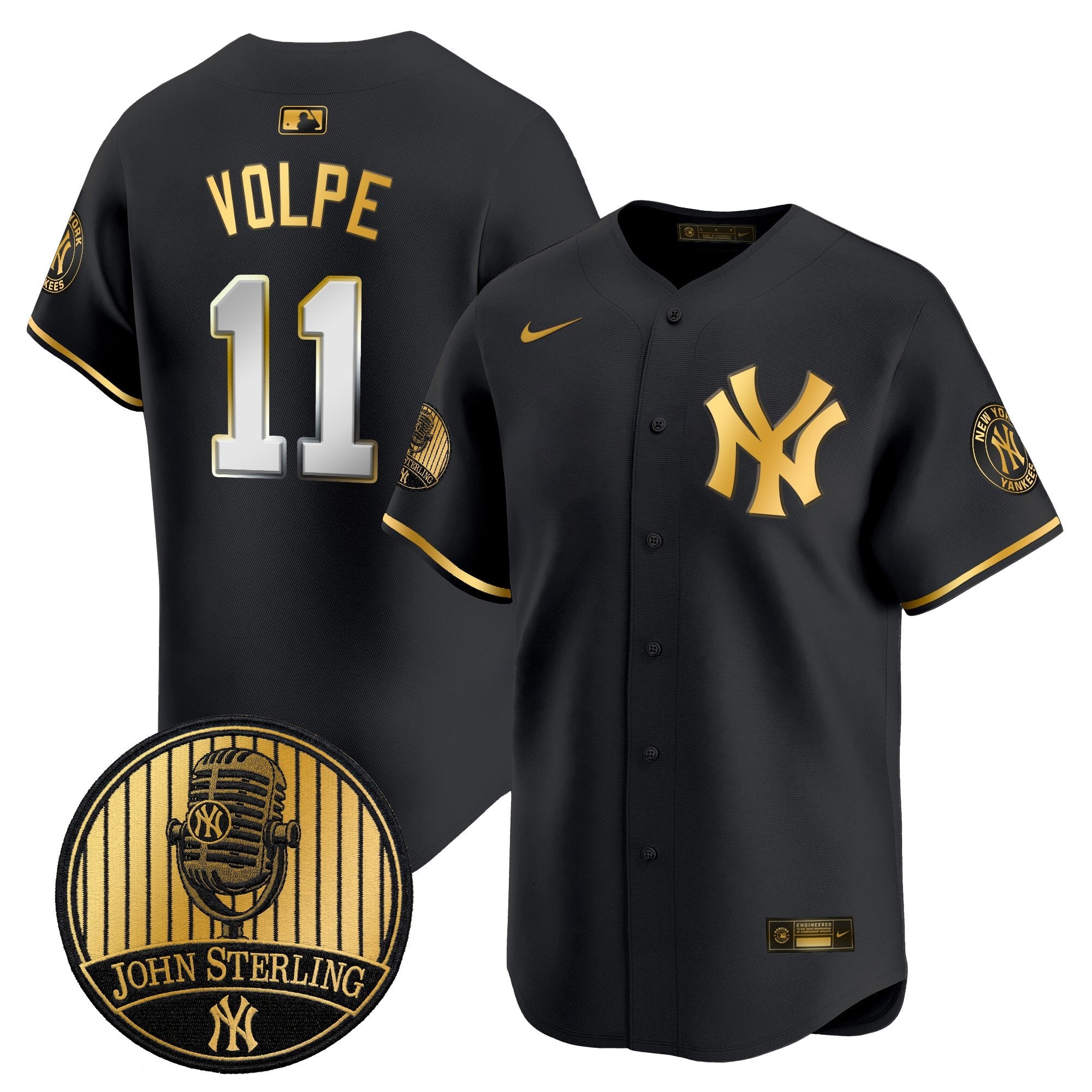 Men's Yankees John Sterling "The Voice of the Yankees" Tribute Patch Vapor Premier Limited Jersey V2 - All Stitched