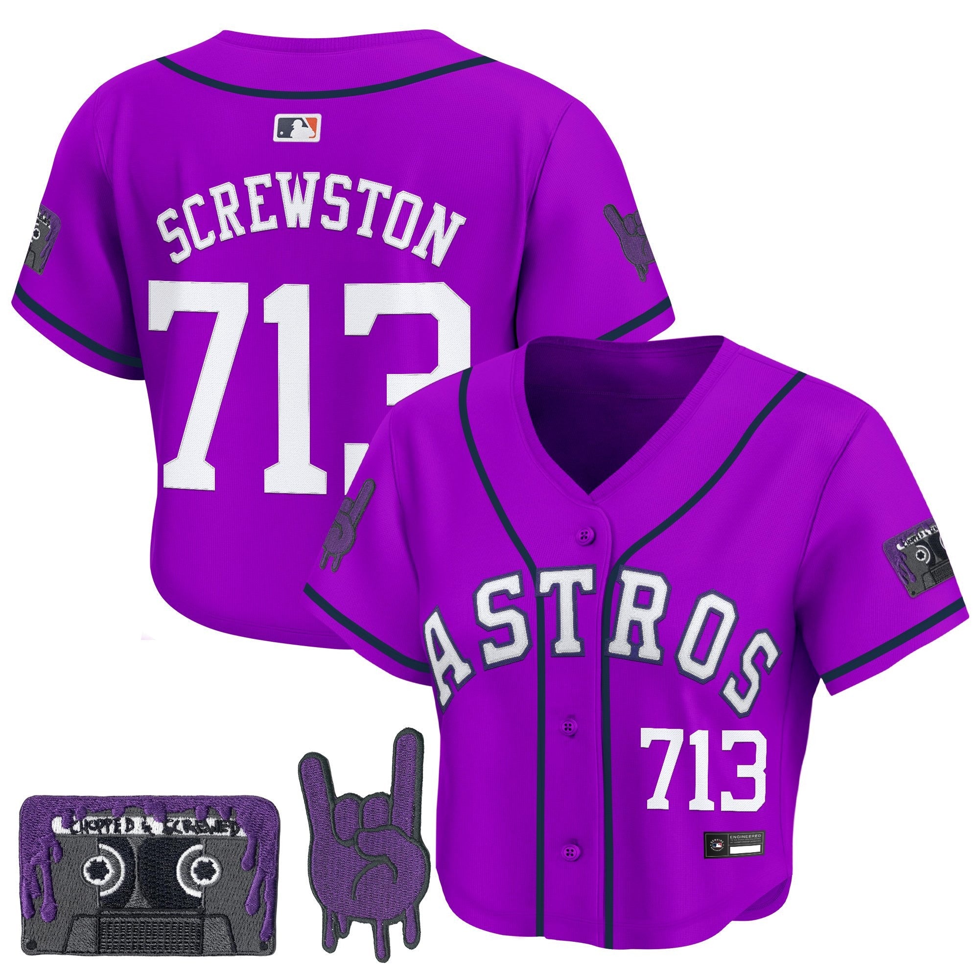 Women's Houston Astros DJ Screw Patch Crop top Baseball Jersey - All Stitched