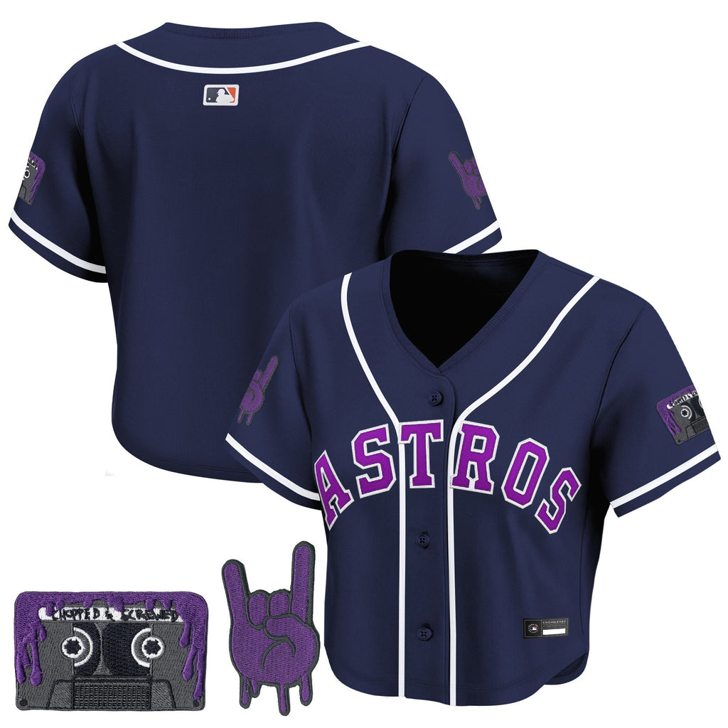 Women's Houston Astros DJ Screw Patch Crop top Baseball Jersey - All Stitched