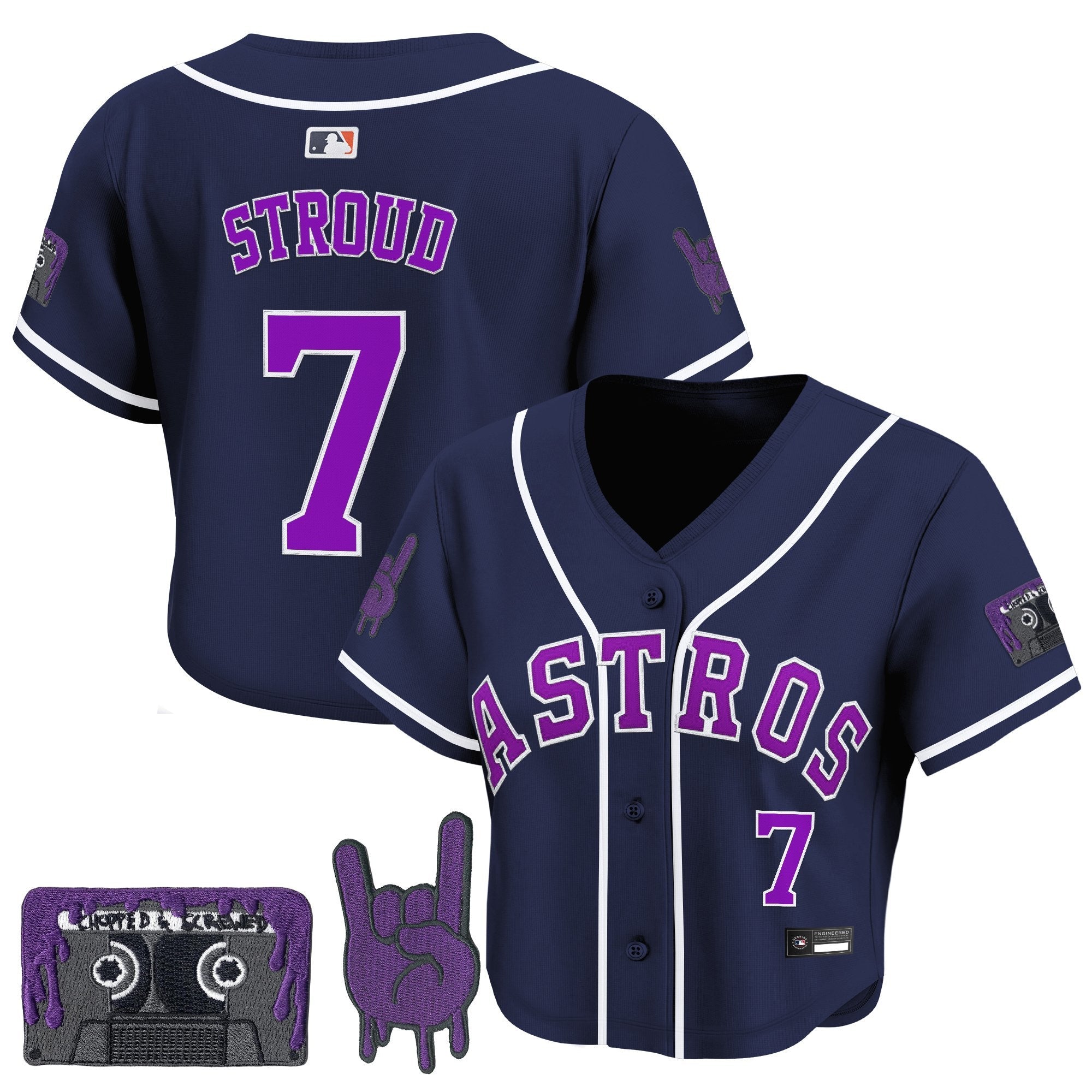 Women's Houston Astros DJ Screw Patch Crop top Baseball Jersey - All Stitched