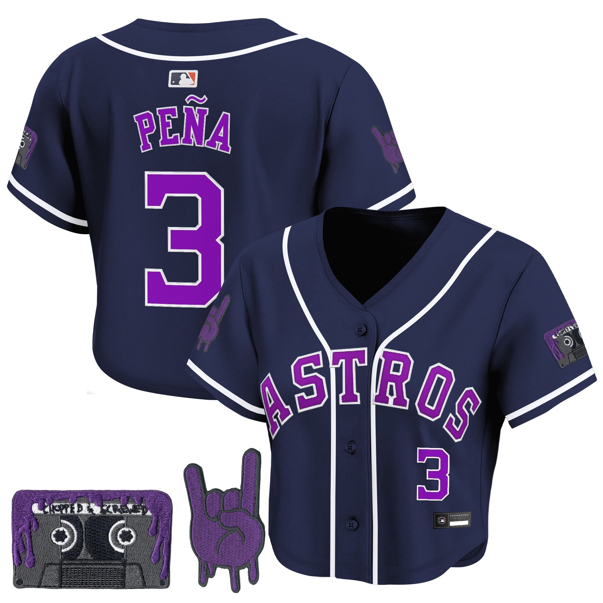 Women's Houston Astros DJ Screw Patch Crop top Baseball Jersey - All Stitched
