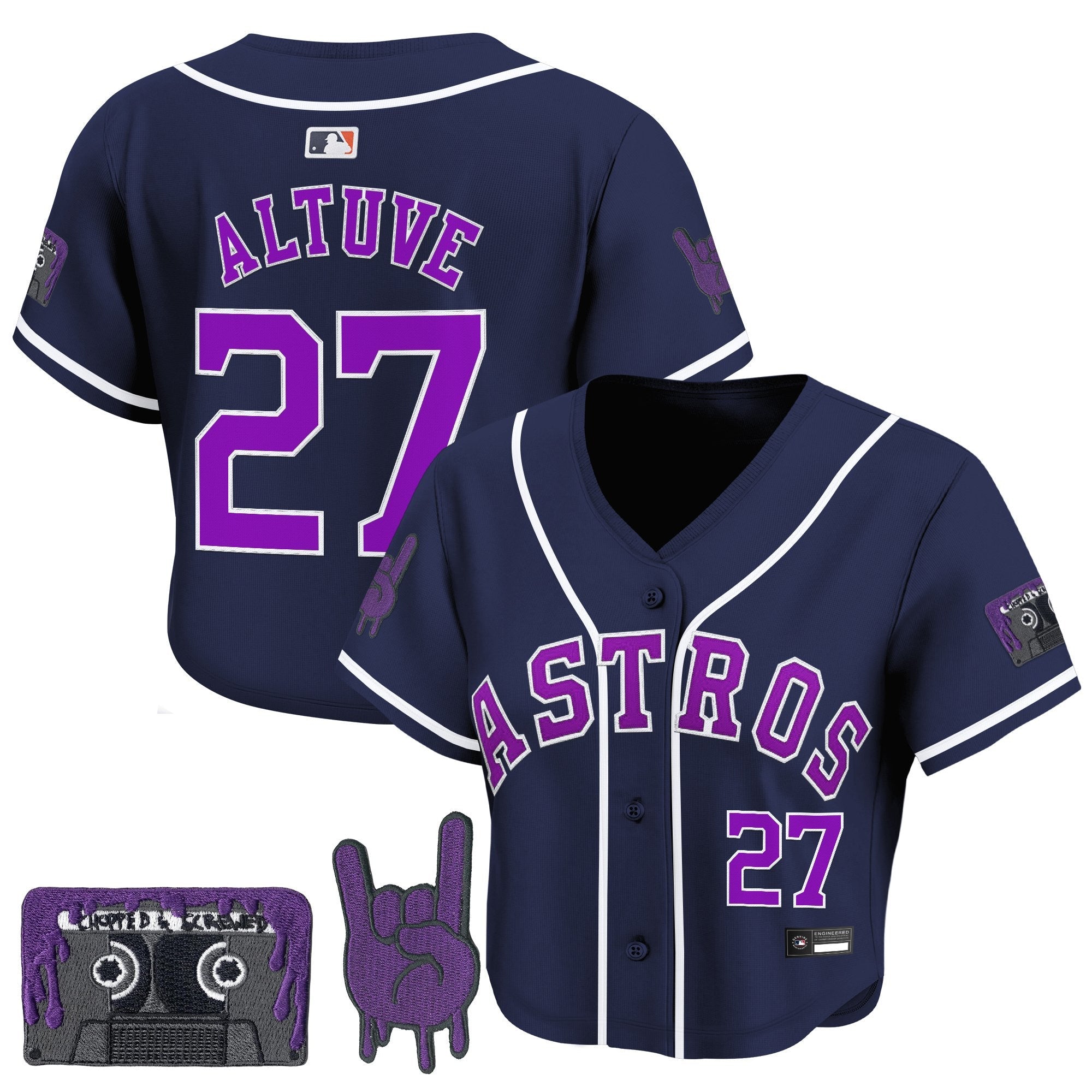 Women's Houston Astros DJ Screw Patch Crop top Baseball Jersey - All Stitched