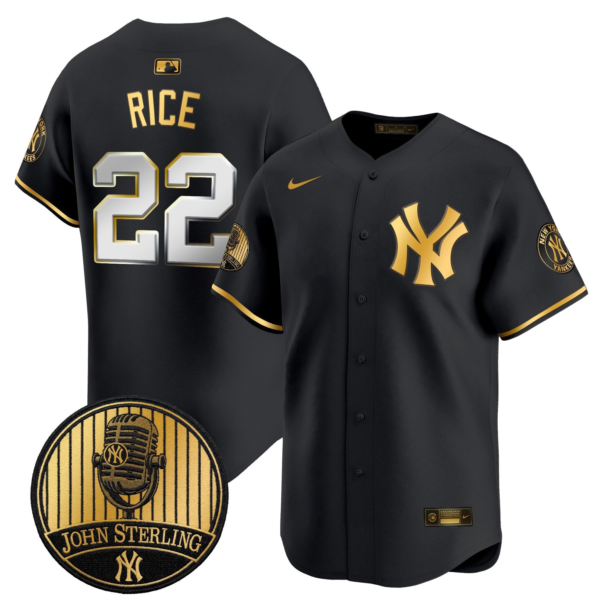 Men's Yankees John Sterling "The Voice of the Yankees" Tribute Patch Vapor Premier Limited Jersey V2 - All Stitched