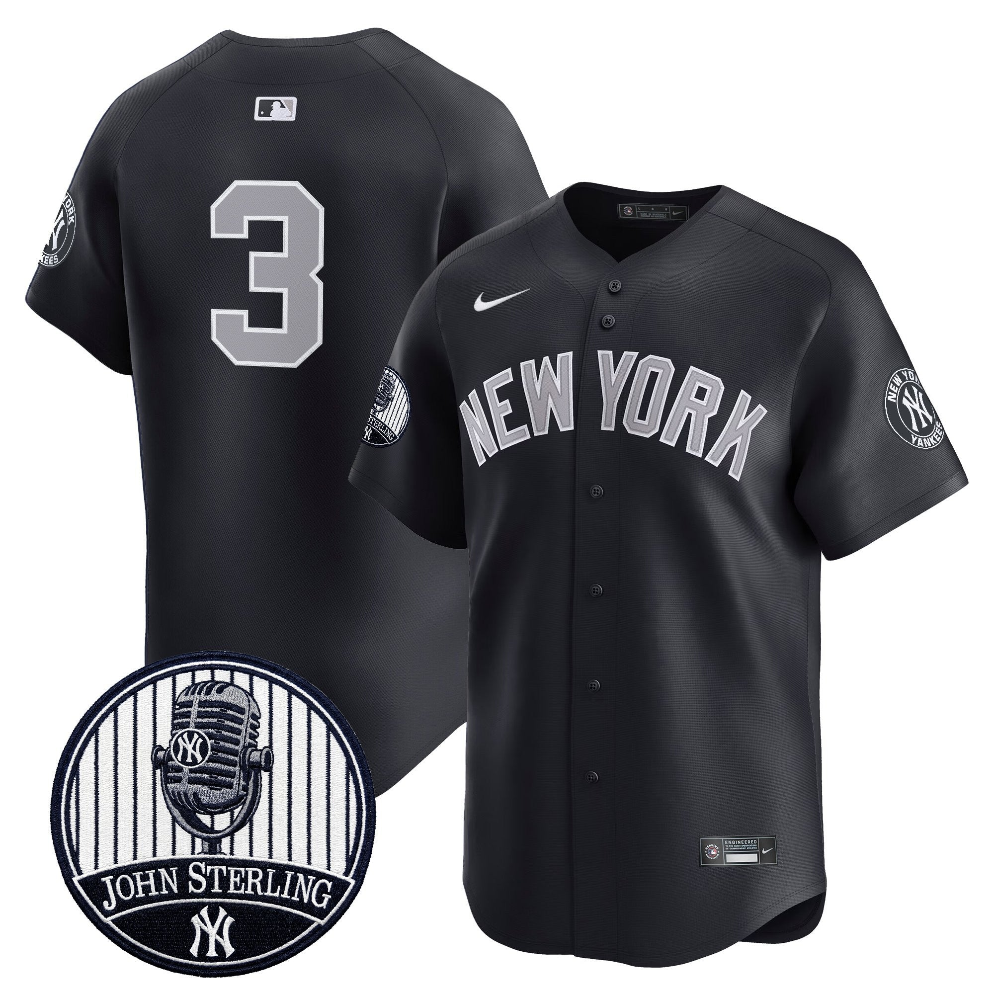 Men's Yankees John Sterling "The Voice of the Yankees" Tribute Patch Vapor Premier Limited Jersey V3 - All Stitched