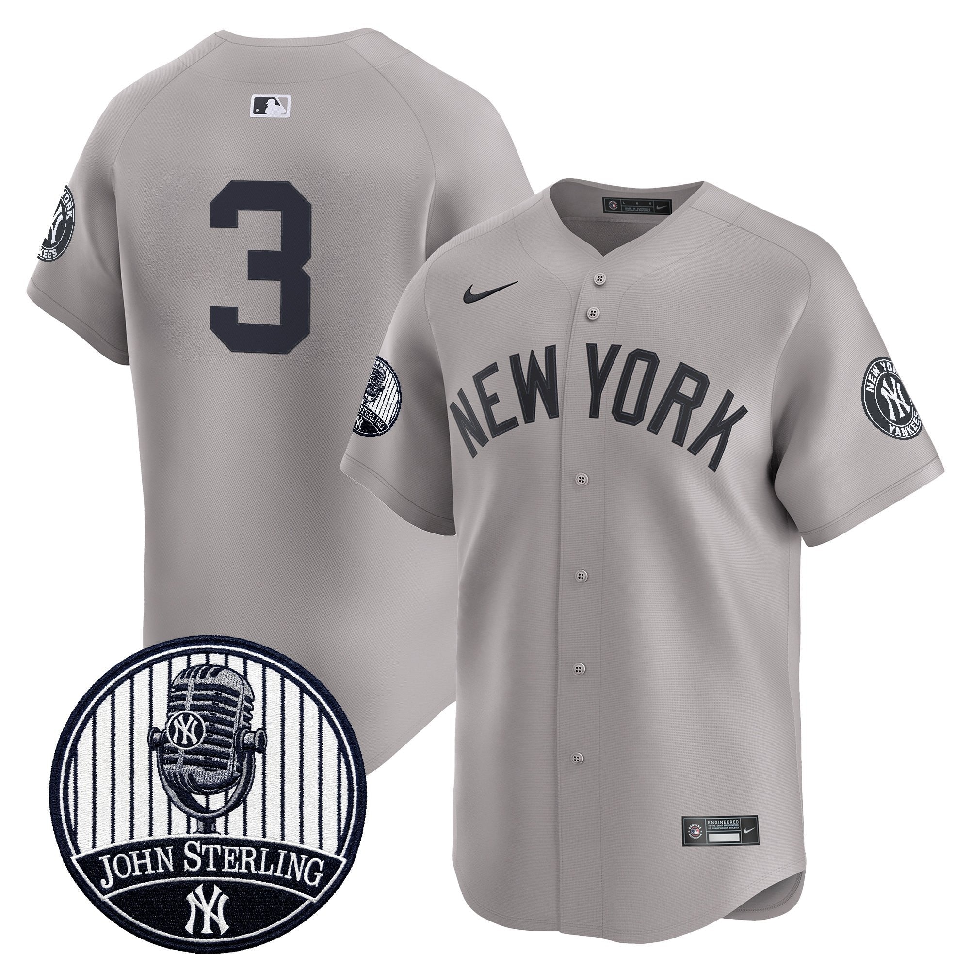 Men's Yankees John Sterling "The Voice of the Yankees" Tribute Patch Vapor Premier Limited Jersey V3 - All Stitched