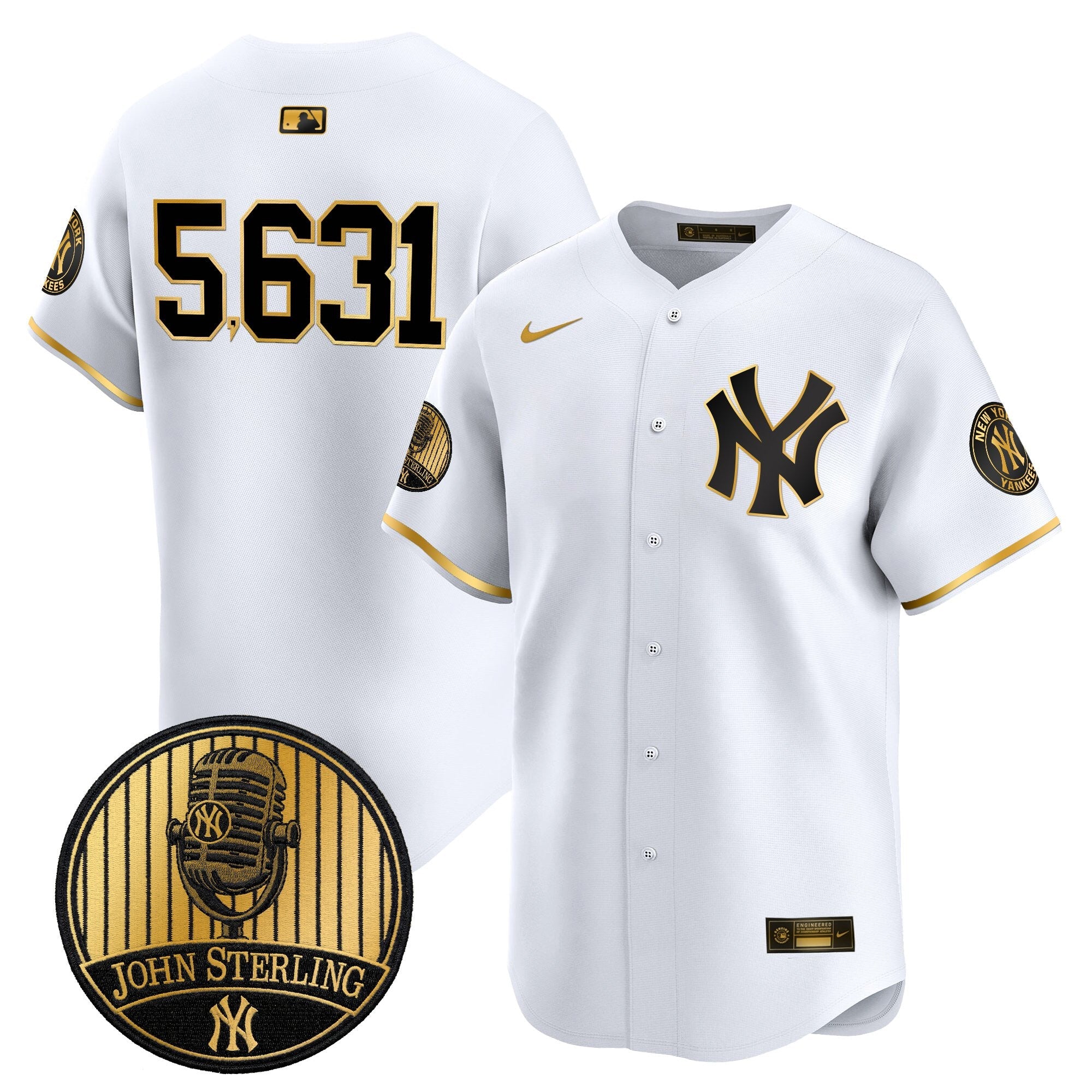 Men's Yankees John Sterling "The Voice of the Yankees" Tribute Patch Vapor Premier Limited Jersey V3 - All Stitched