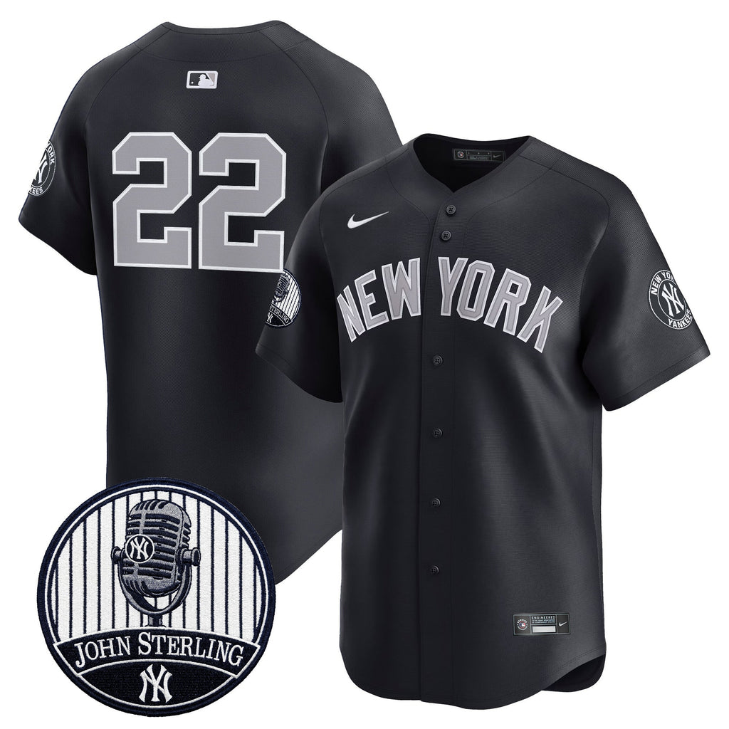 Men's Yankees John Sterling "The Voice of the Yankees" Tribute Patch Vapor Premier Limited Jersey V3 - All Stitched