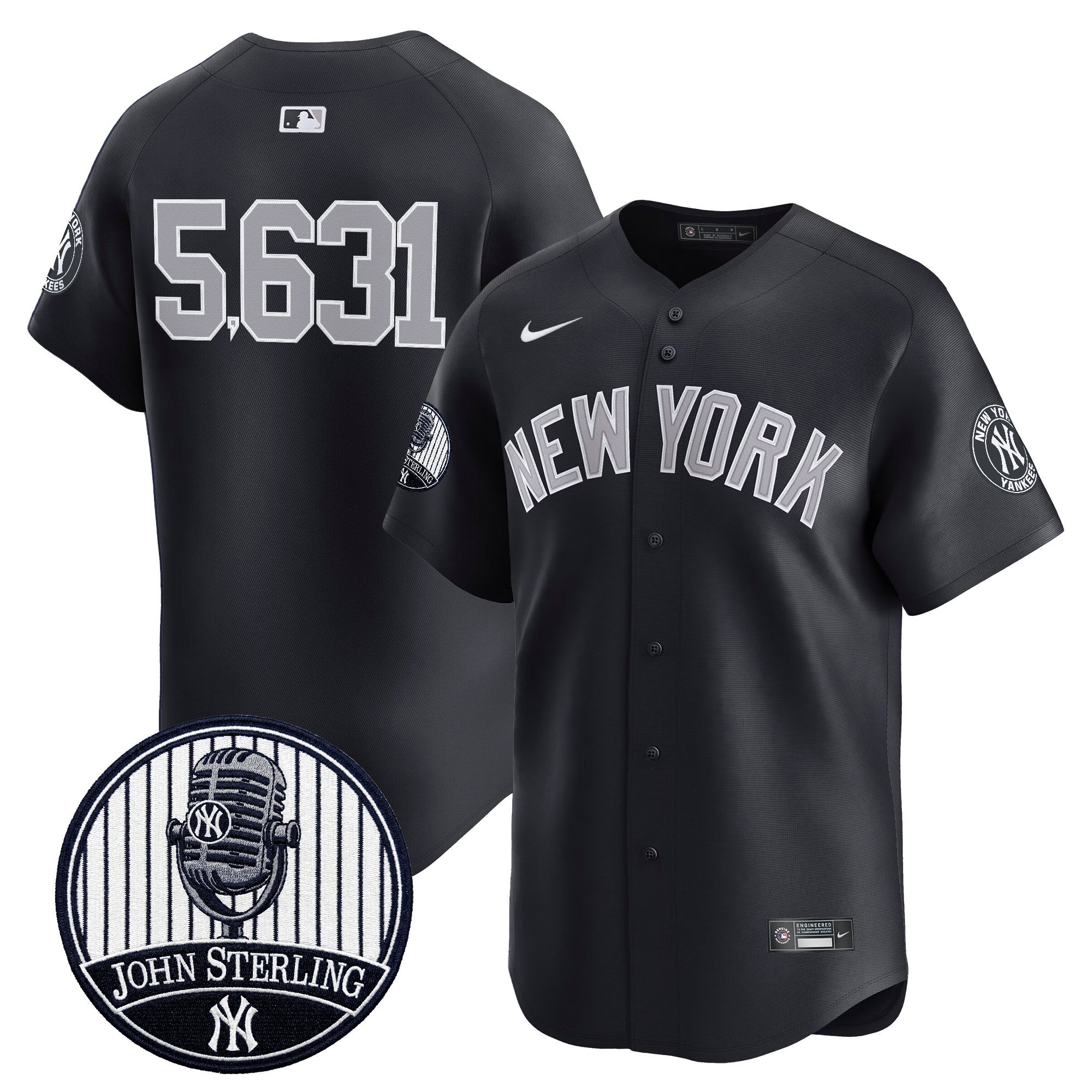 Men's Yankees John Sterling "The Voice of the Yankees" Tribute Patch Vapor Premier Limited Jersey V3 - All Stitched