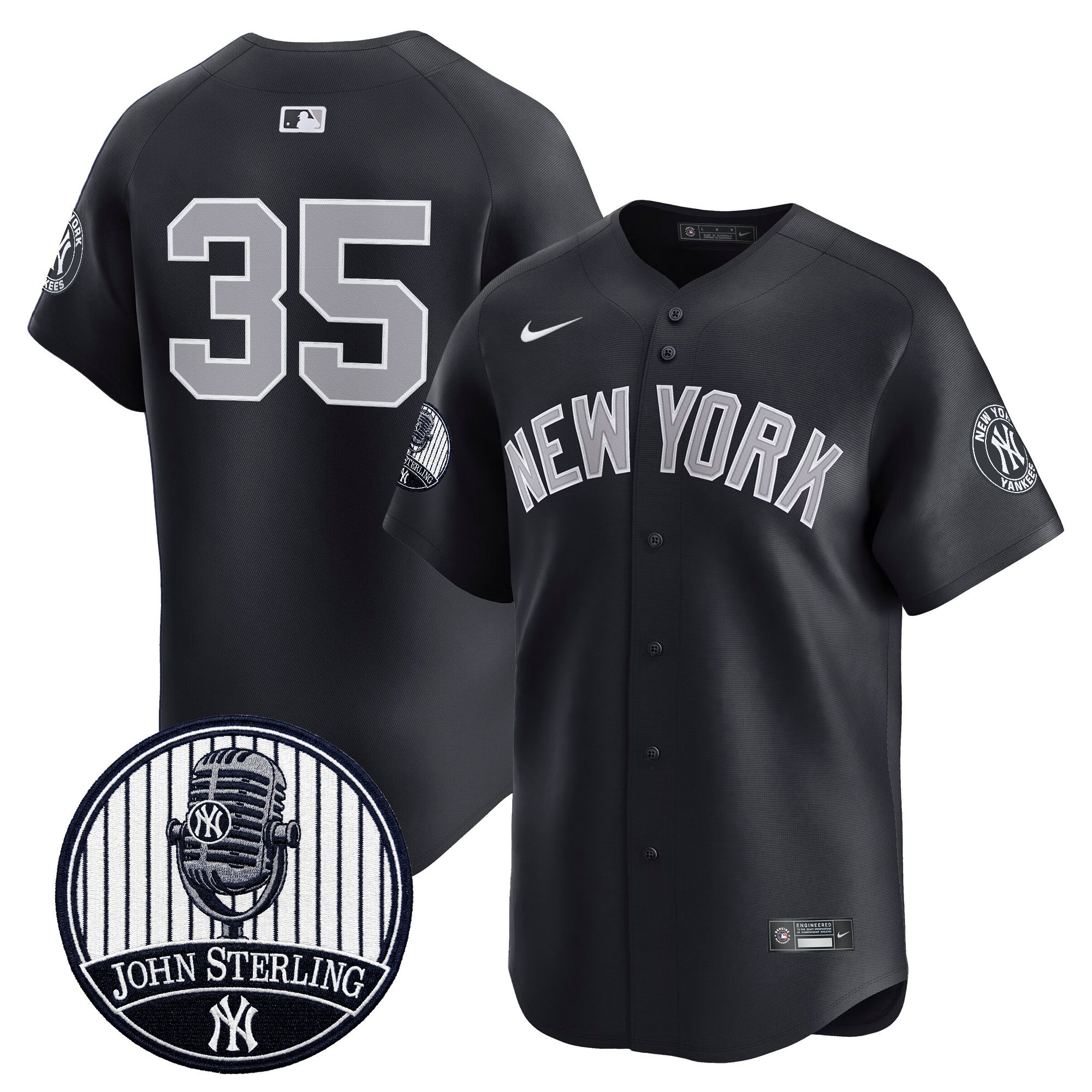 Men's Yankees John Sterling "The Voice of the Yankees" Tribute Patch Vapor Premier Limited Jersey V3 - All Stitched