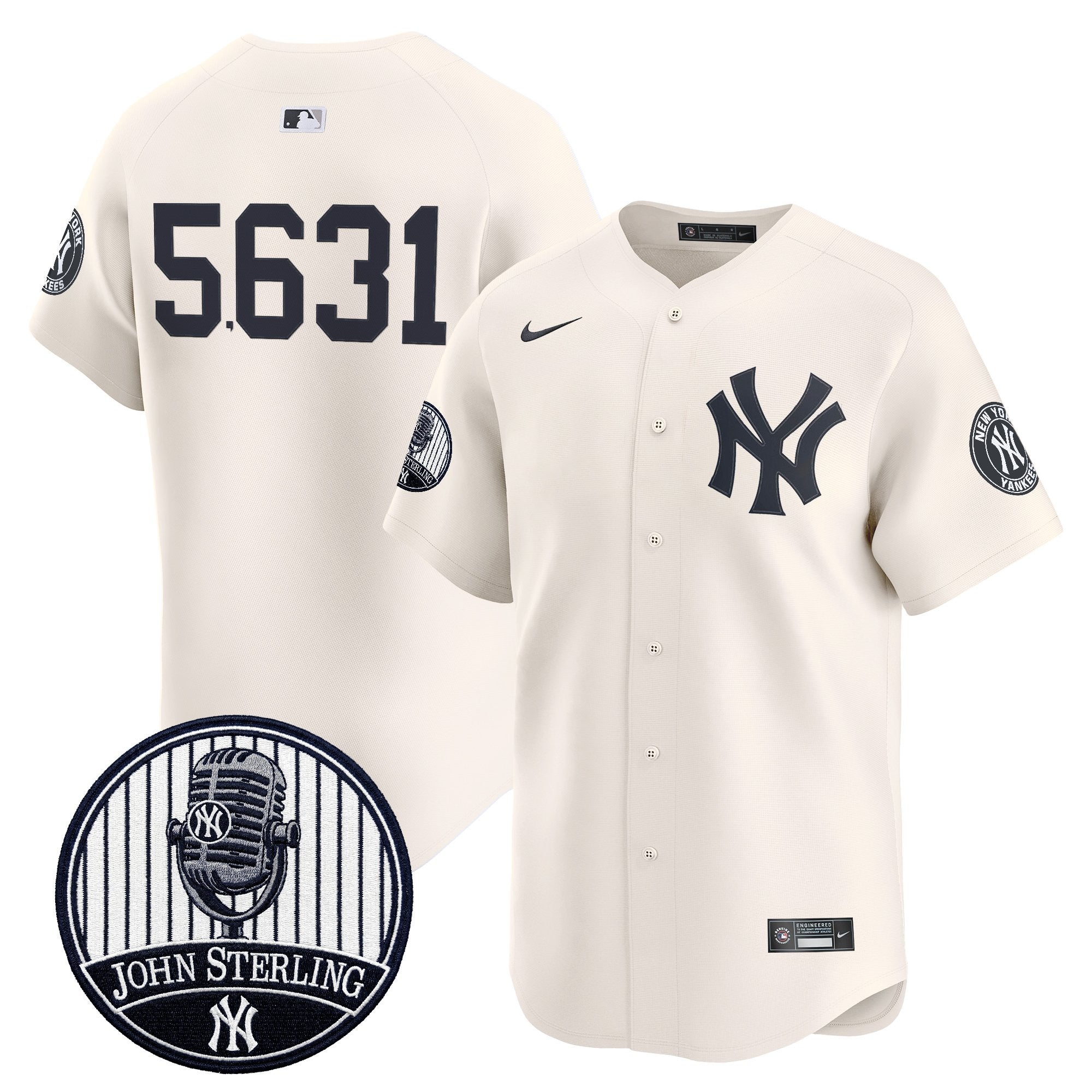 Men's Yankees John Sterling "The Voice of the Yankees" Tribute Patch Vapor Premier Limited Jersey V3 - All Stitched