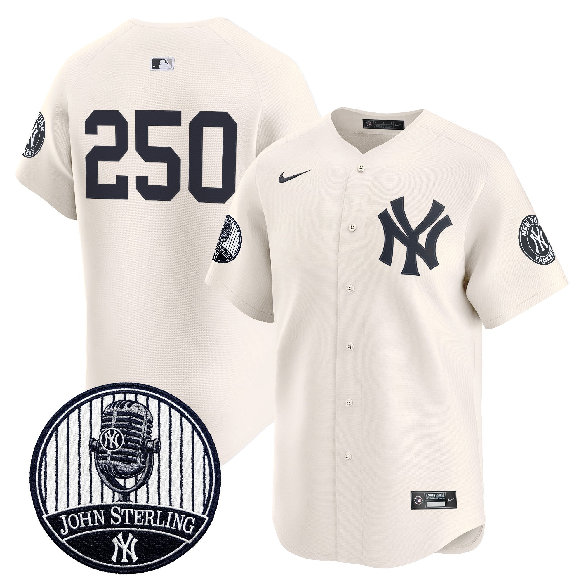 Men's Yankees John Sterling "The Voice of the Yankees" Tribute Patch Vapor Premier Limited Jersey V3 - All Stitched