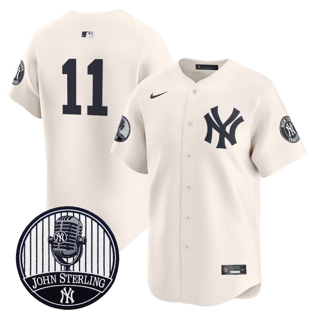 Men's Yankees John Sterling "The Voice of the Yankees" Tribute Patch Vapor Premier Limited Jersey V3 - All Stitched