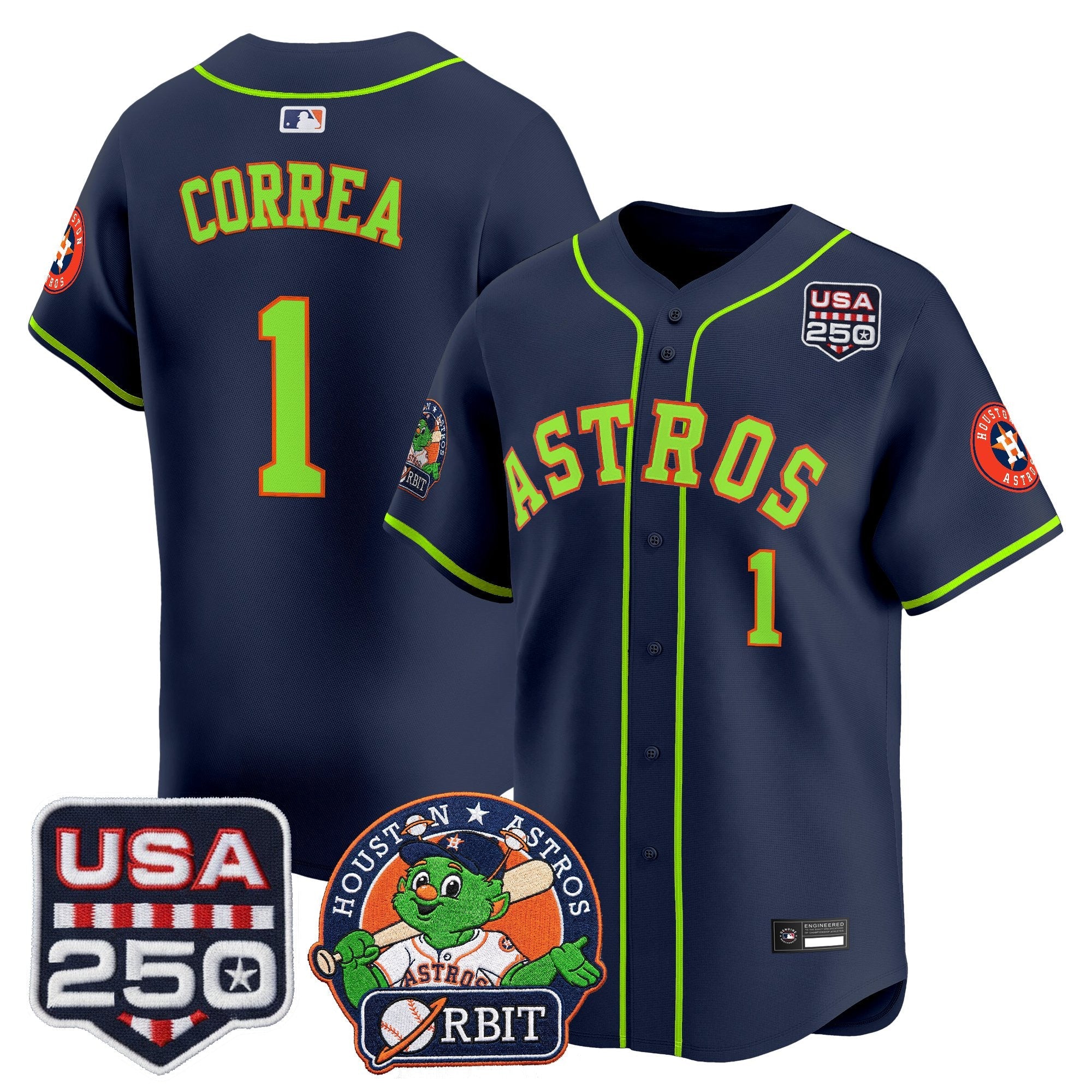 Men's Astros Orbit & 250 America Patch Vapor Premier Limited Jersey - All Stitched