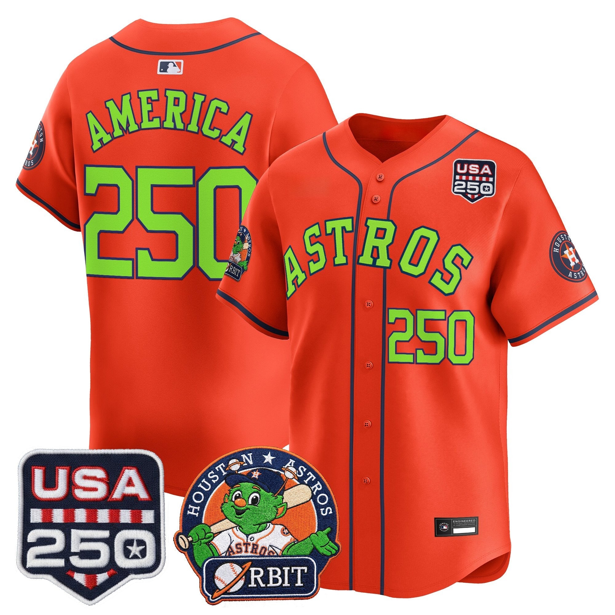 Men's Astros Orbit & 250 America Patch Vapor Premier Limited Jersey - All Stitched