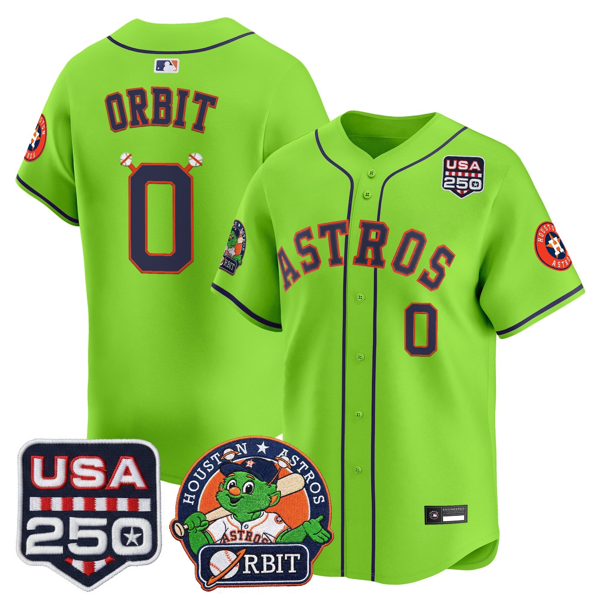 Men's Astros Orbit & 250 America Patch Vapor Premier Limited Jersey - All Stitched