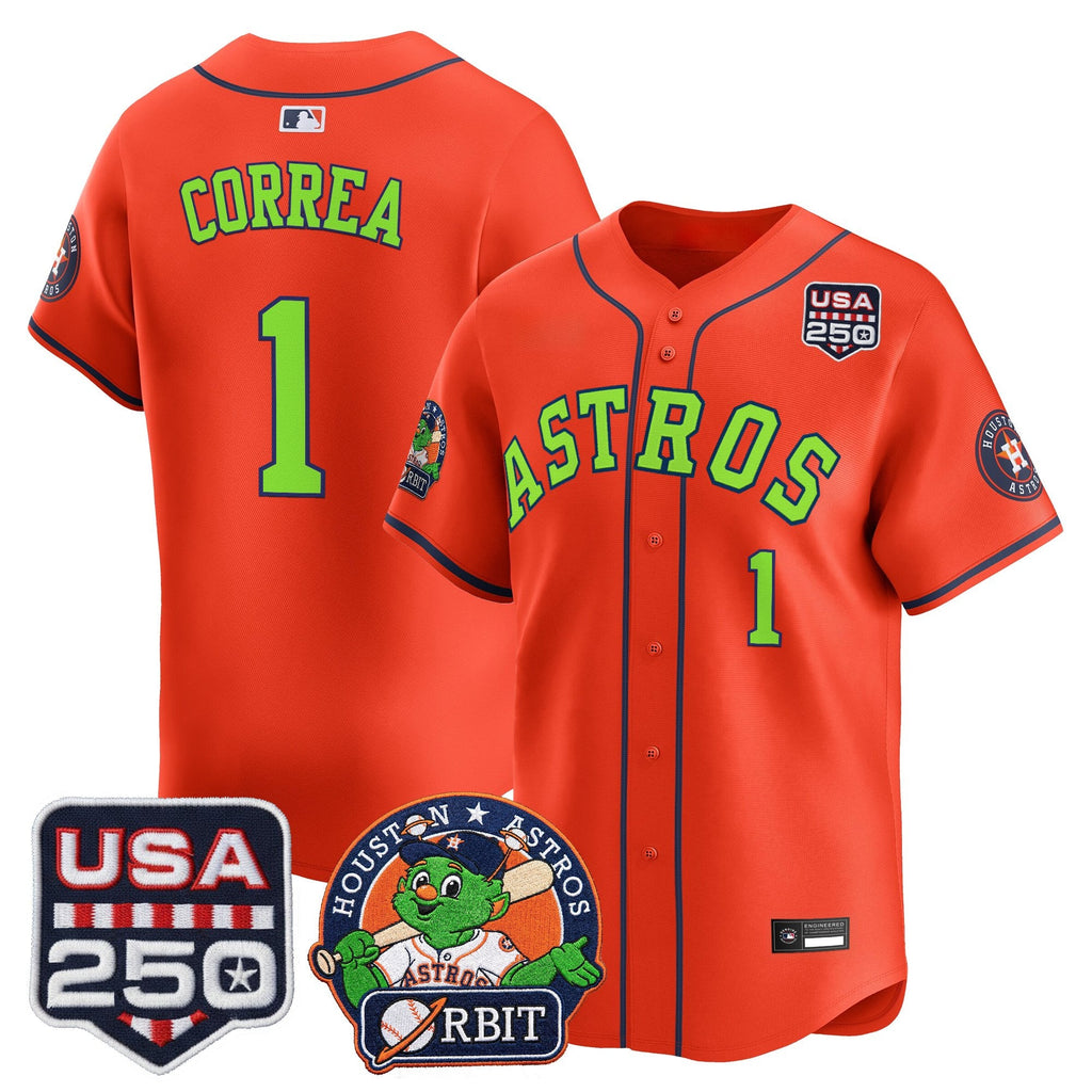 Men's Astros Orbit & 250 America Patch Vapor Premier Limited Jersey - All Stitched