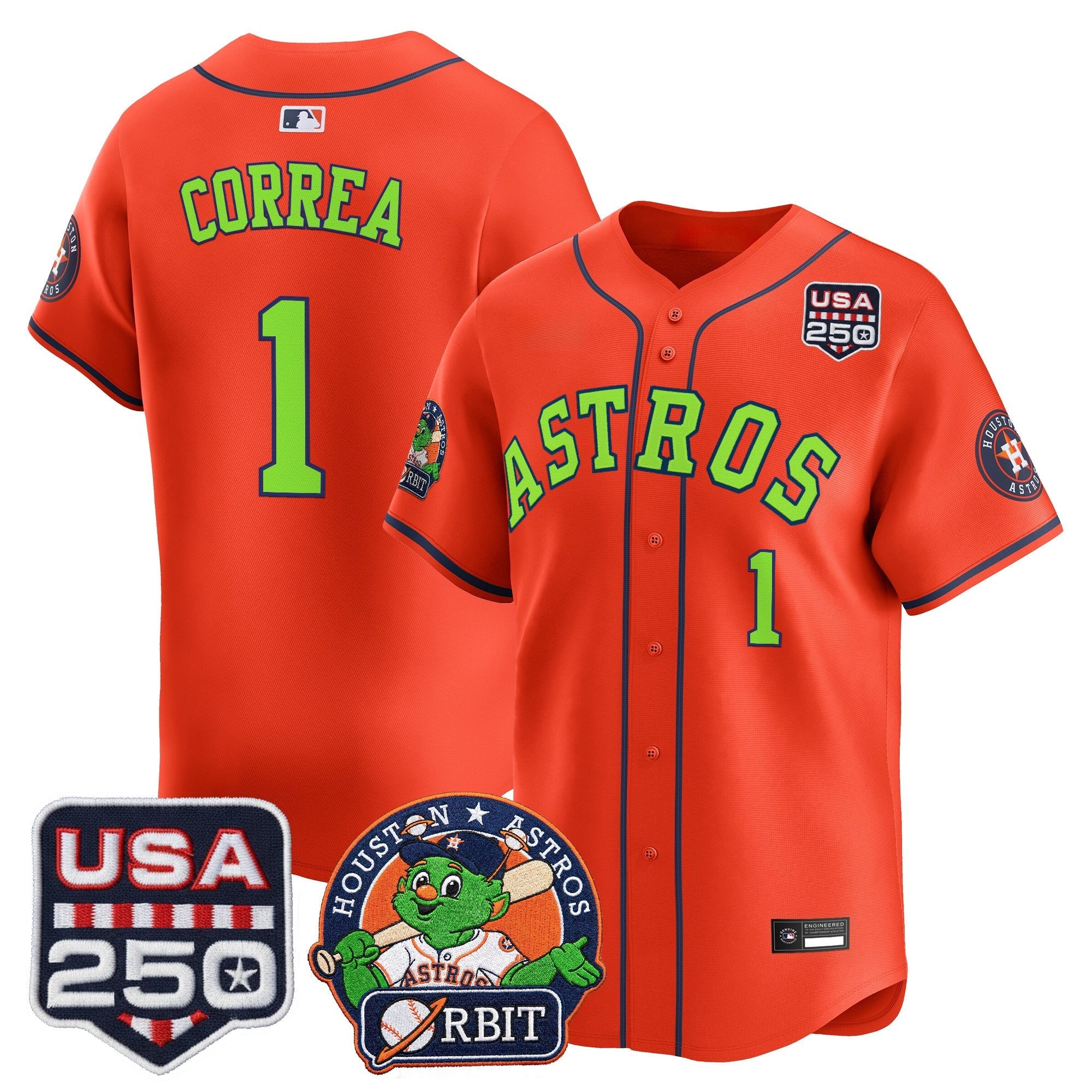 Men's Astros Orbit & 250 America Patch Vapor Premier Limited Jersey - All Stitched