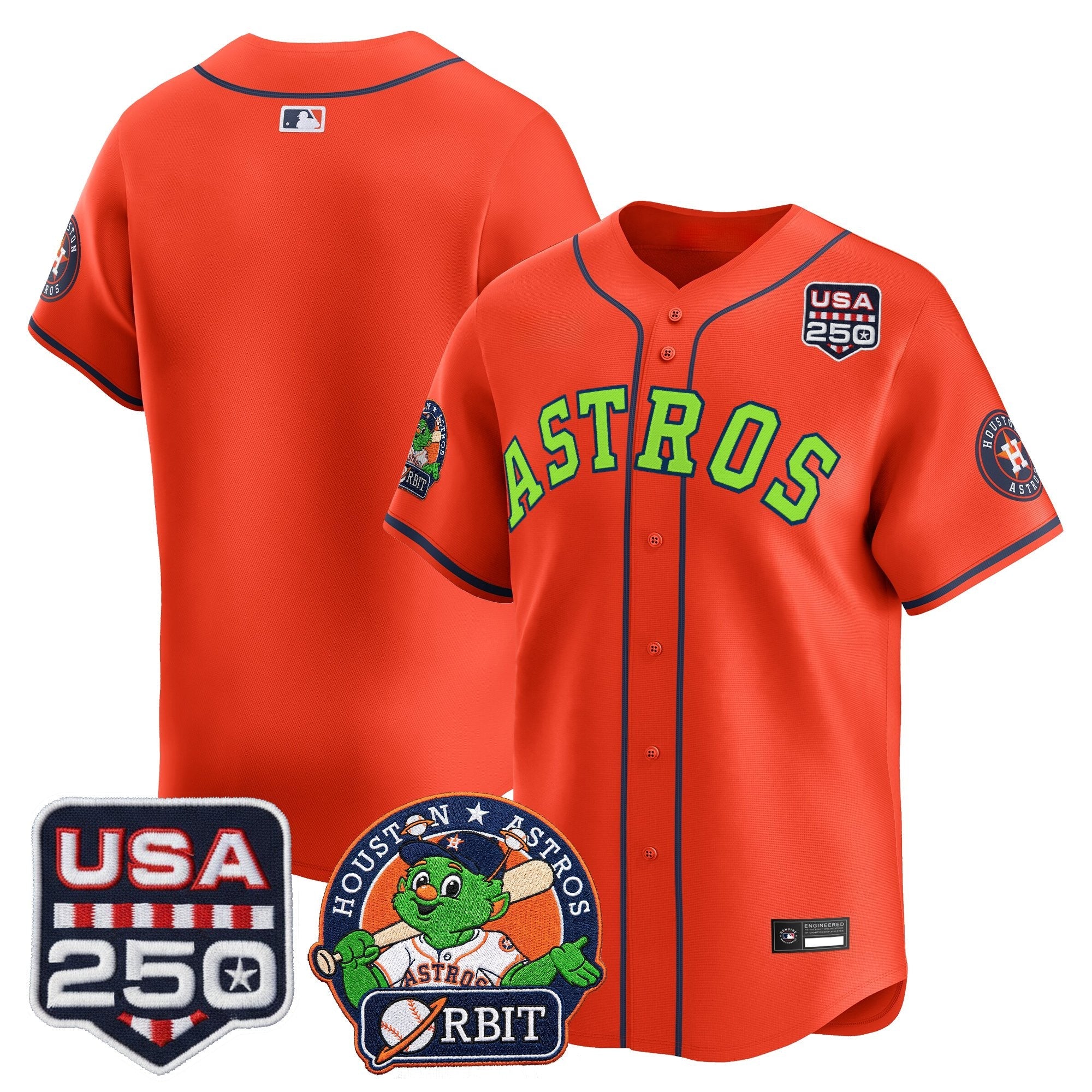 Men's Astros Orbit & 250 America Patch Vapor Premier Limited Jersey - All Stitched
