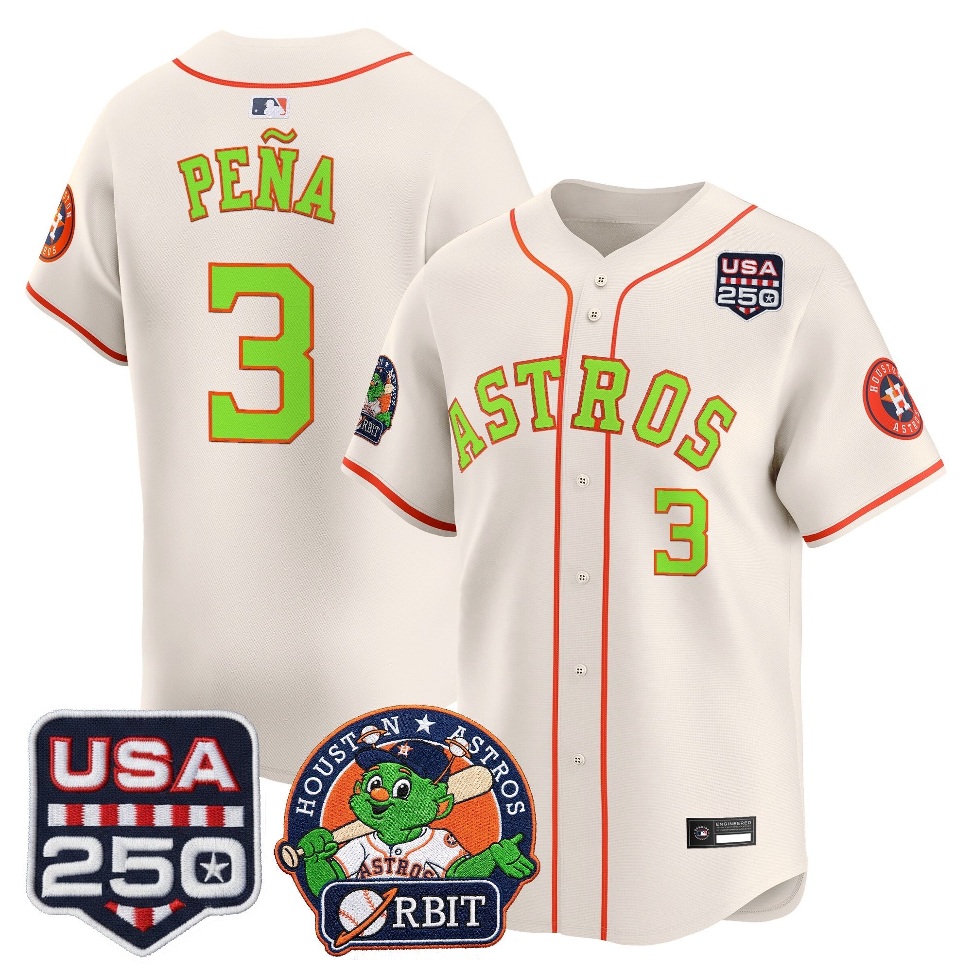 Men's Astros Orbit & 250 America Patch Vapor Premier Limited Jersey - All Stitched