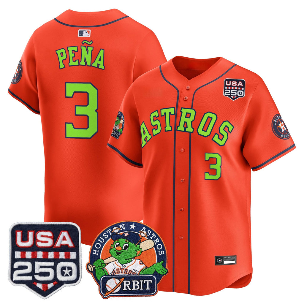 Men's Astros Orbit & 250 America Patch Vapor Premier Limited Jersey - All Stitched