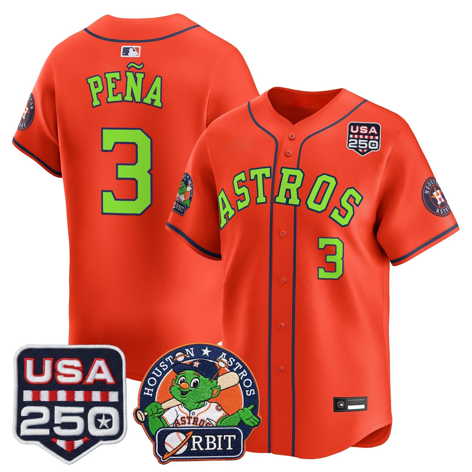 Men's Astros Orbit & 250 America Patch Vapor Premier Limited Jersey - All Stitched