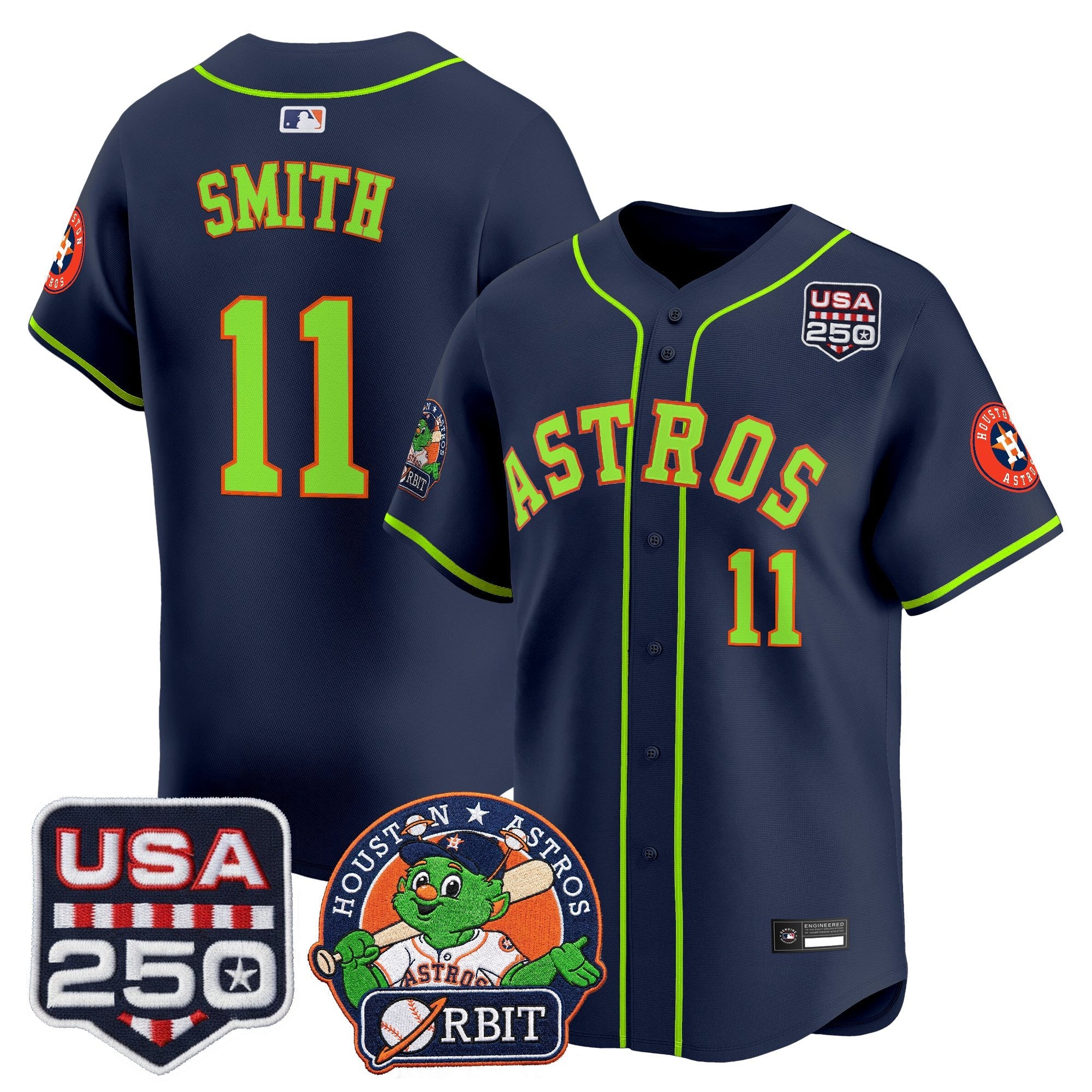 Men's Astros Orbit & 250 America Patch Vapor Premier Limited Jersey - All Stitched