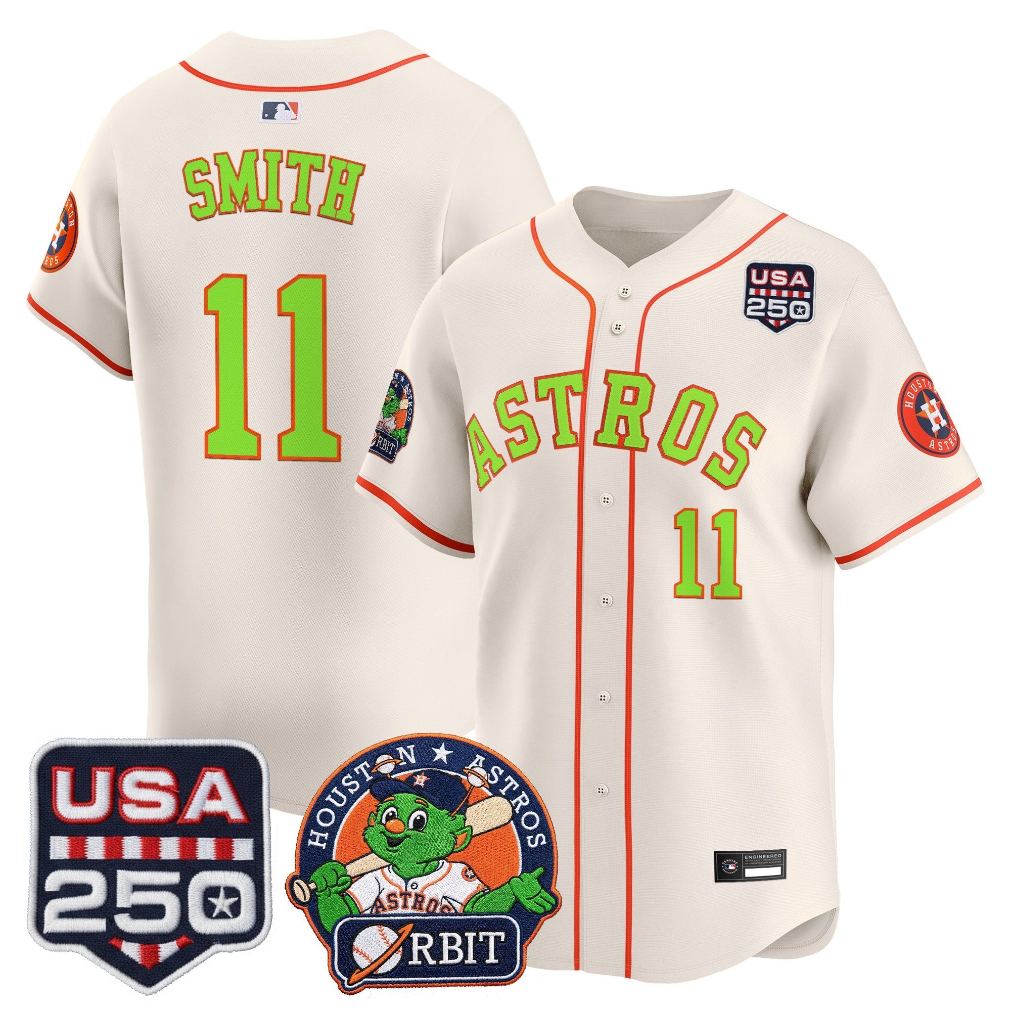 Men's Astros Orbit & 250 America Patch Vapor Premier Limited Jersey - All Stitched