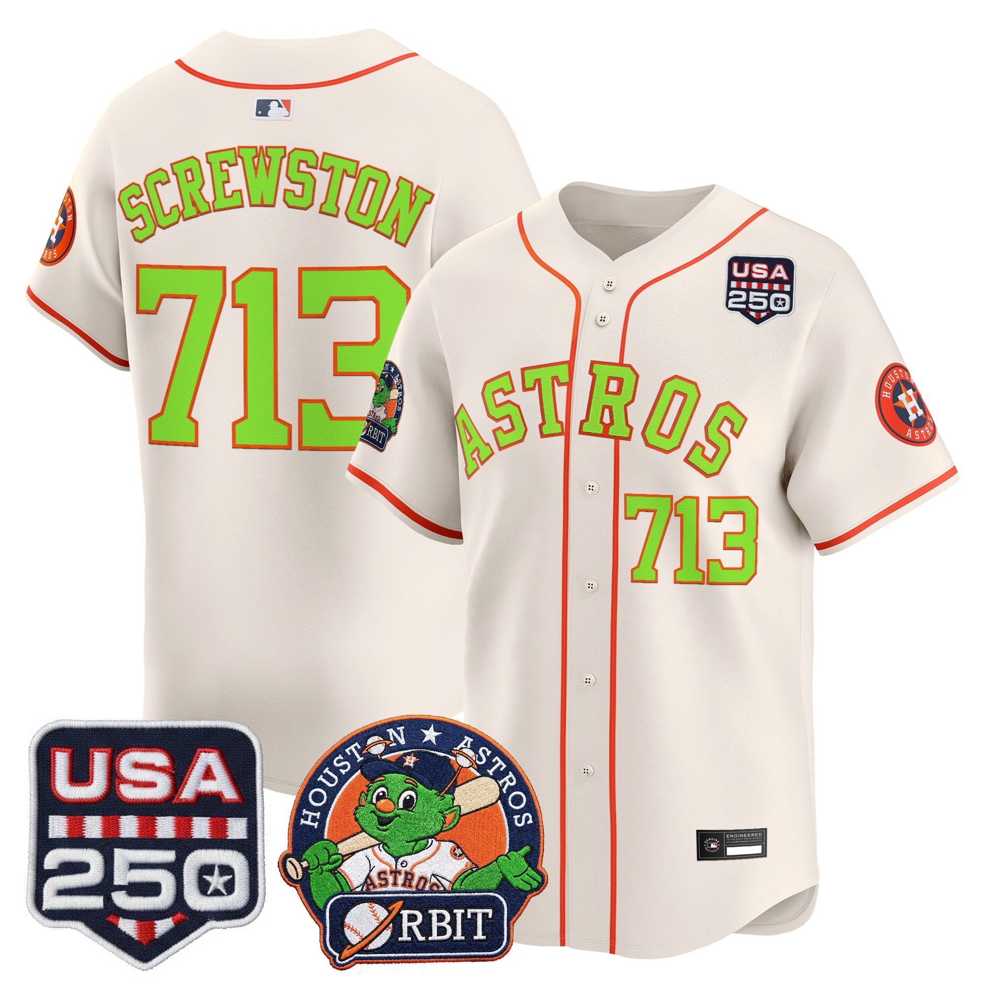 Men's Astros Orbit & 250 America Patch Vapor Premier Limited Jersey - All Stitched